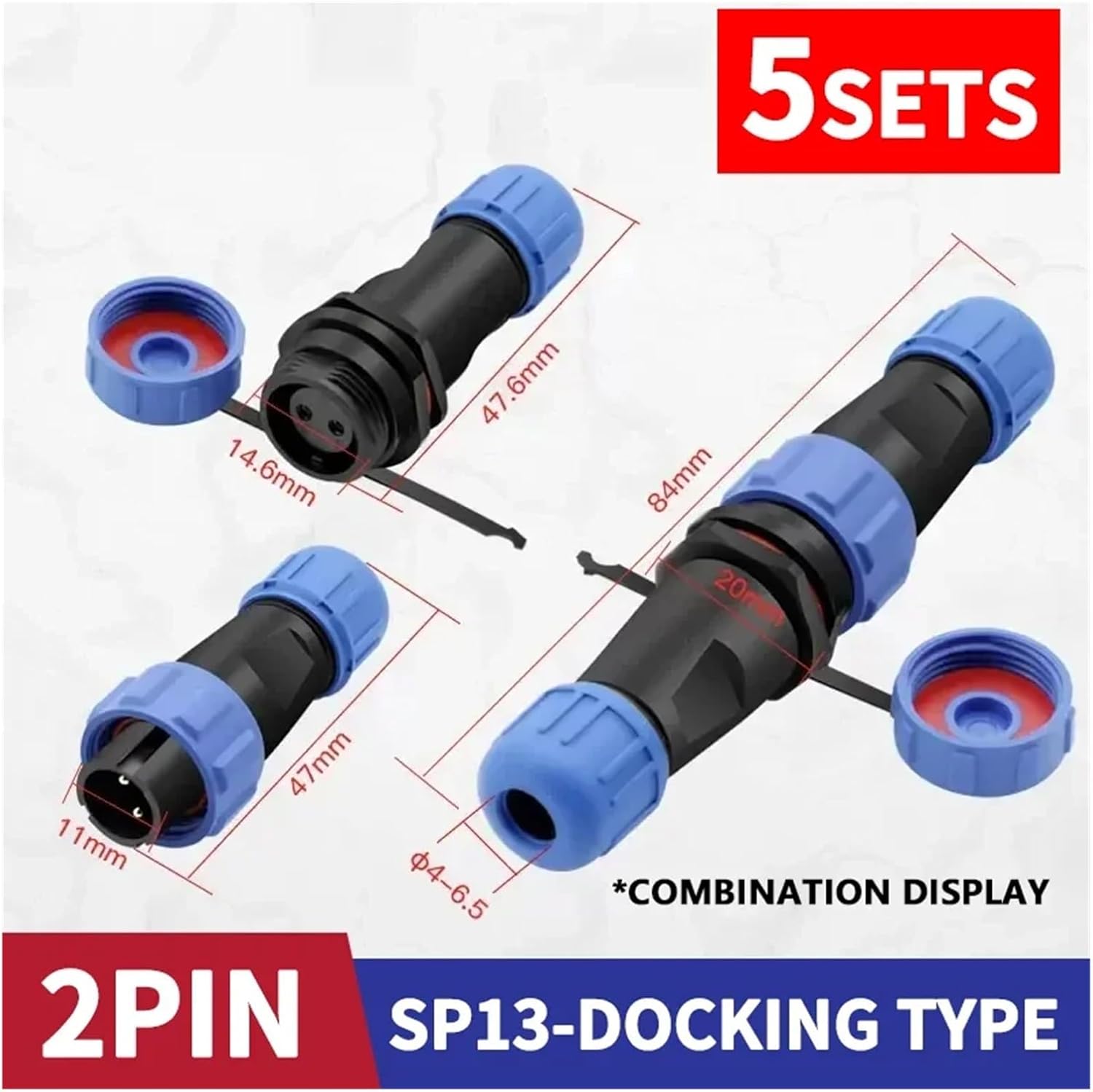 5 Sets SP13 IP68 Aviation Plug Socket Connector 2/3/4/5/6/7/9PIN Male Female Butt Joint Waterproof(Sp13-2p-docking)
