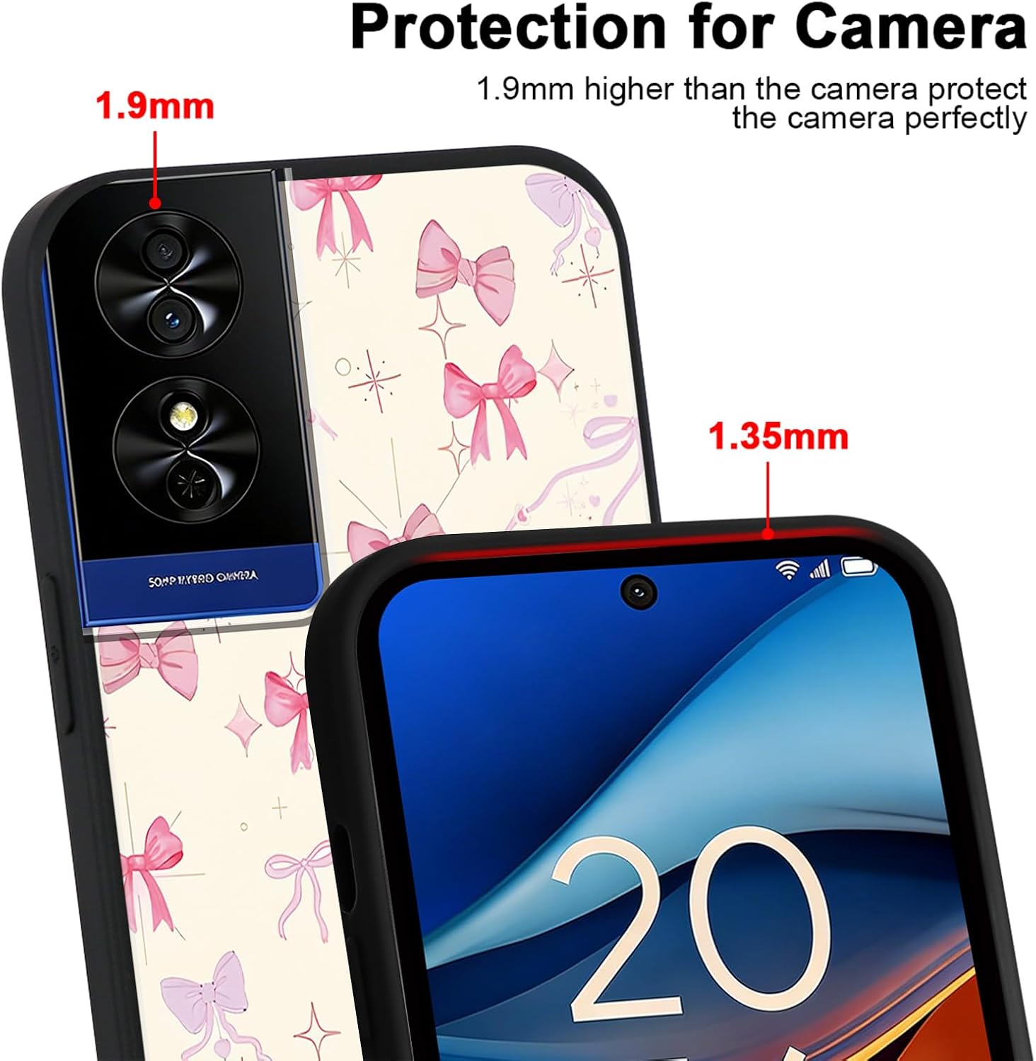 Cute Pink Bow Star Phone Case for TCL 50 SE 4G 6.78",Cartoon Kawaii Ribbon Bowknot Pattern Aesthetic Design Cases Soft Silicone TPU Slim Shockproof Protective Bumper Black Phone Cover image 3