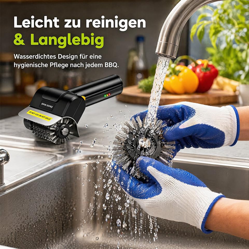 Elektrische Grillbürste, Elektrische Grill Reinigungsbürste mit Beleuchtung, Wiederaufladbarer Grillreiniger, 100 Minuten Laufzeit, Austauschbare Edelstahl-Bürstenkopf Für Alle Grills Geeignet