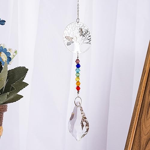 Miniatura 3 de Árbol de la vida atrapasoles cristales colgantes para ventanas, prismas de chakras, cuentas de jardín, atrapasadores de luz de arco iris, adorno