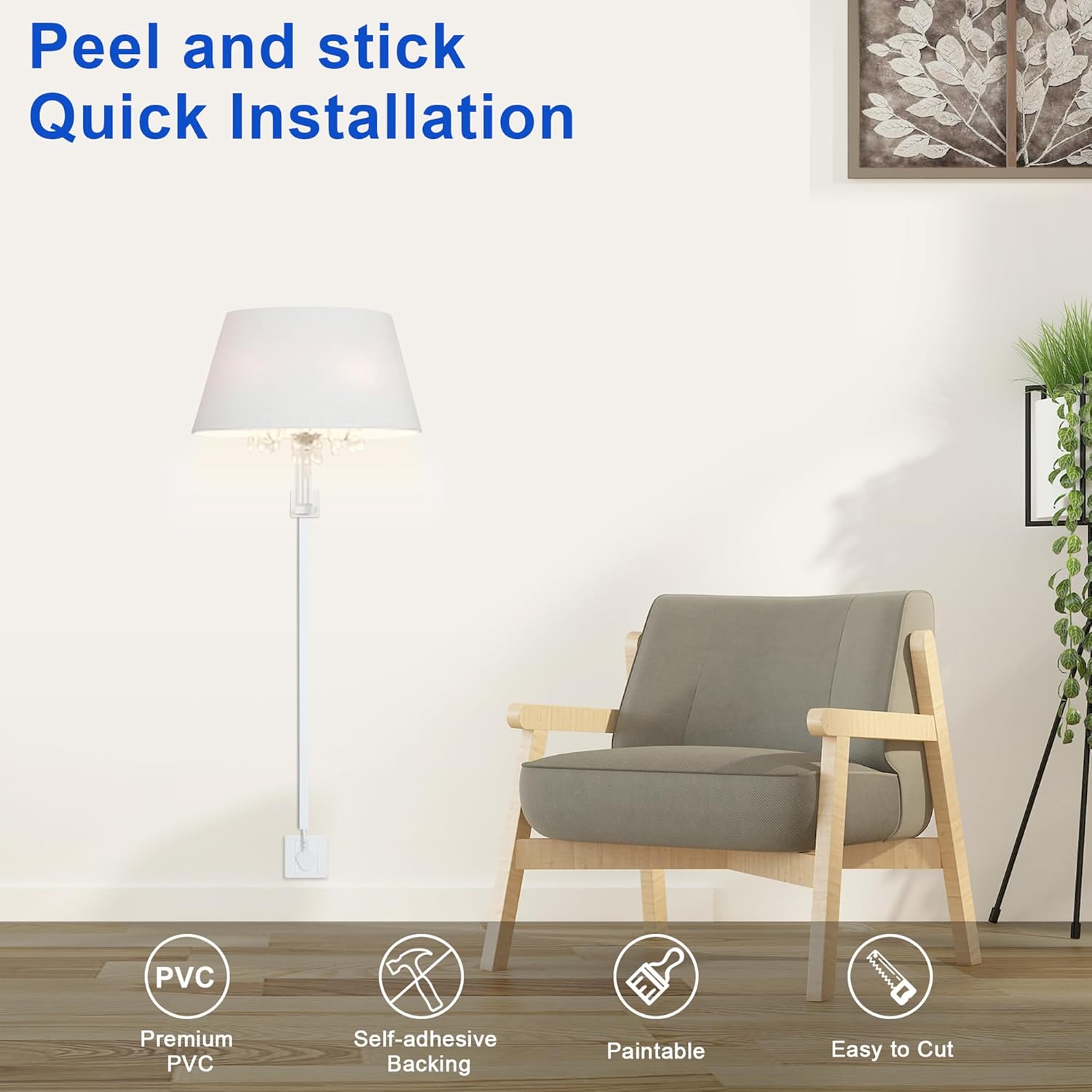 ZhiYo One Cord Hider Wall, 170in Cable Hider Concealer, Paintable PVC Wire Covers for Cords on Wall, Corner Cable Management Raceway for Thick Extension Cord, W0.6 H0.4in, White
