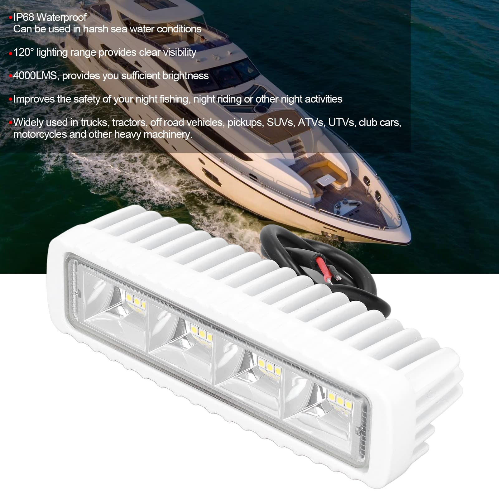 aqxreight Barre Lumineuse LED pour Bateau de 16,3 Cm, ¨¦tanche IP68, 4000 LMS, 6000 K, 12/24 V, 36 W, 120 ¡ã, Projecteur de Pont, Lampe de Remplacement pour Camping-car, Yacht Marin