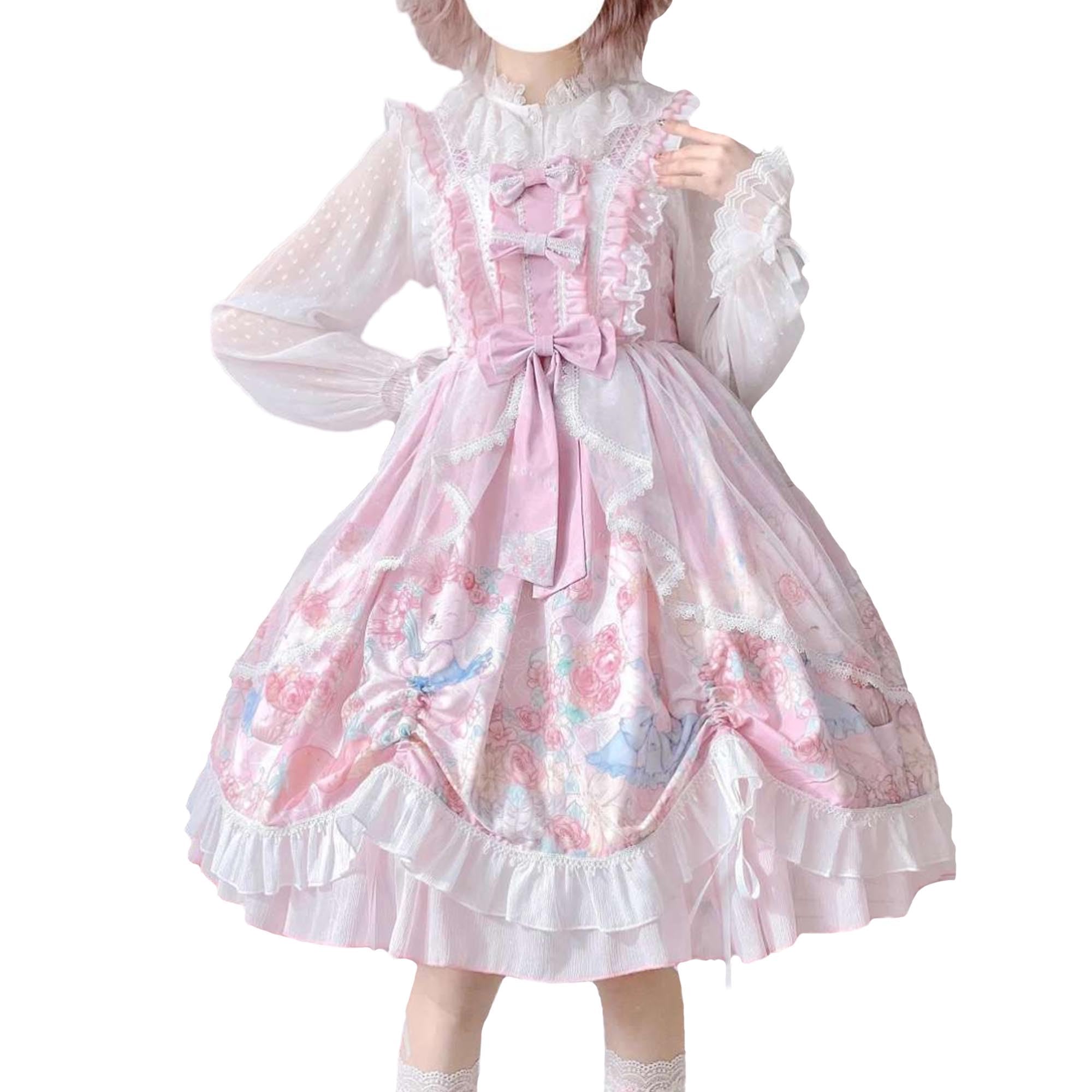 Lolita Juniors Dresses Kawaii Bunny Print Japanese Style Princess Anime Cosplay Party Cute Teen Dress Costume