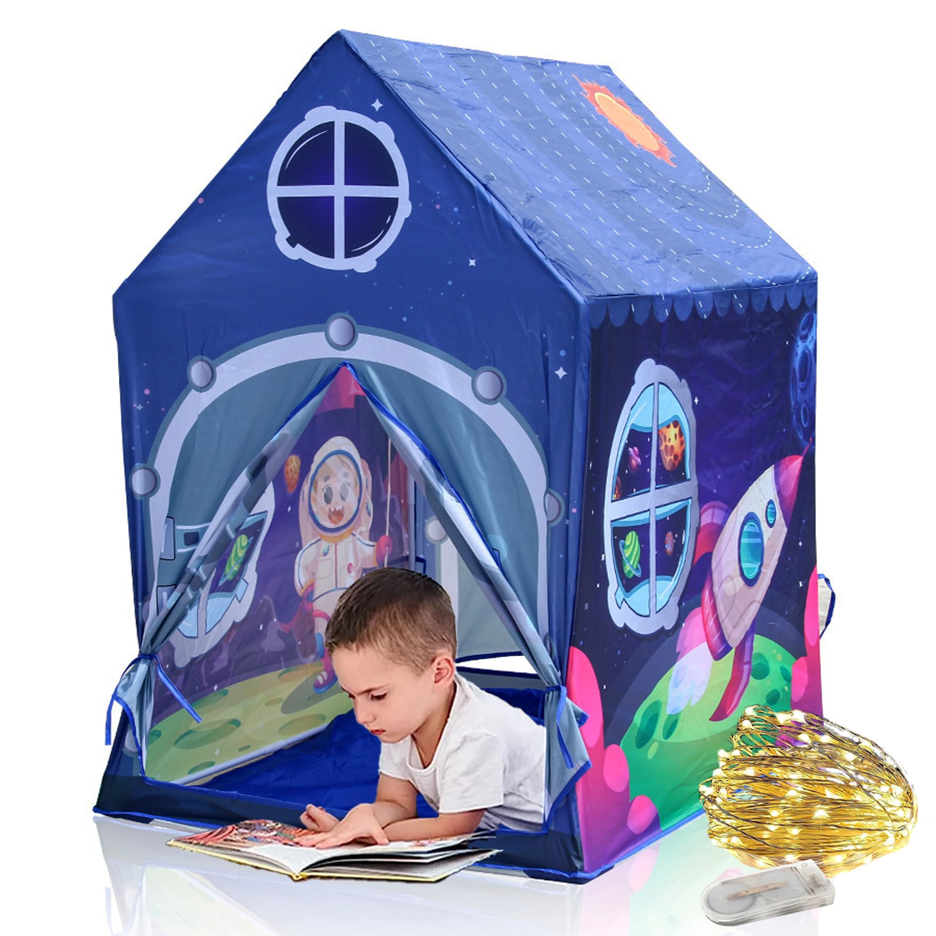 Sobebear Kids Cosmic Play Tent With Fairy Light Princess Castle Tent House Portable Dome Playhouse, Foldable Fun Playhouse, Indoor & Outdoor tent House for Children 3+ Years (Astronaut Space Themed)