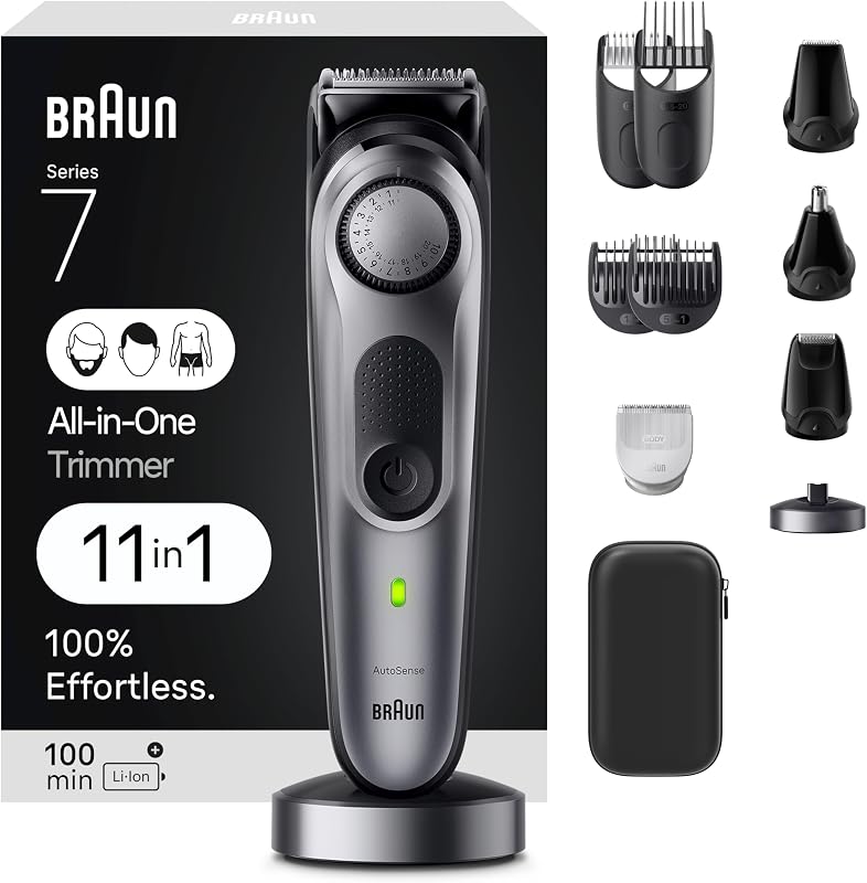 Braun Kit de Afeitado Todo en Uno para Hombre Serie 7 7420, Recortador de Barba, Rostro, Nariz, Orejas, Cortapelos, Peluquería Corporal y Manscaping 11 en 1