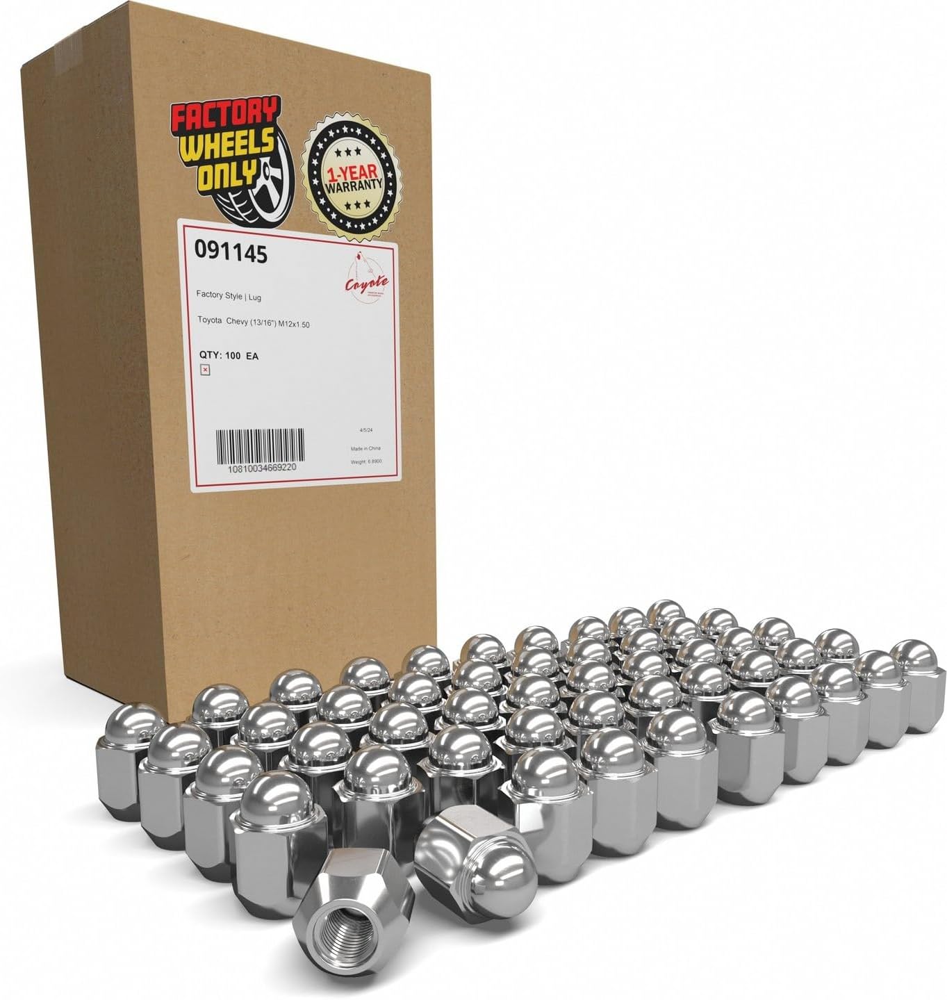 Wheel Accessories Parts 20 pcs M12x1.5 12x1.5 Thread OEM Style Lug Nuts 1.2" Long Chrome 13/16" 21mm Hex Hex Fits 2006-20 Toyota Yaris ｜ 1975+ Corolla ｜ 2001-22 Prius 90942-01021 ｜ 611-133