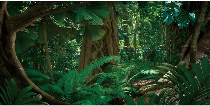 AWERT 48x20 inches Tropical Rainforest Terrarium Background Stone Green Huge Tree Reptile Habitat Background Polyester Tropical Rainforest Aquarium Background