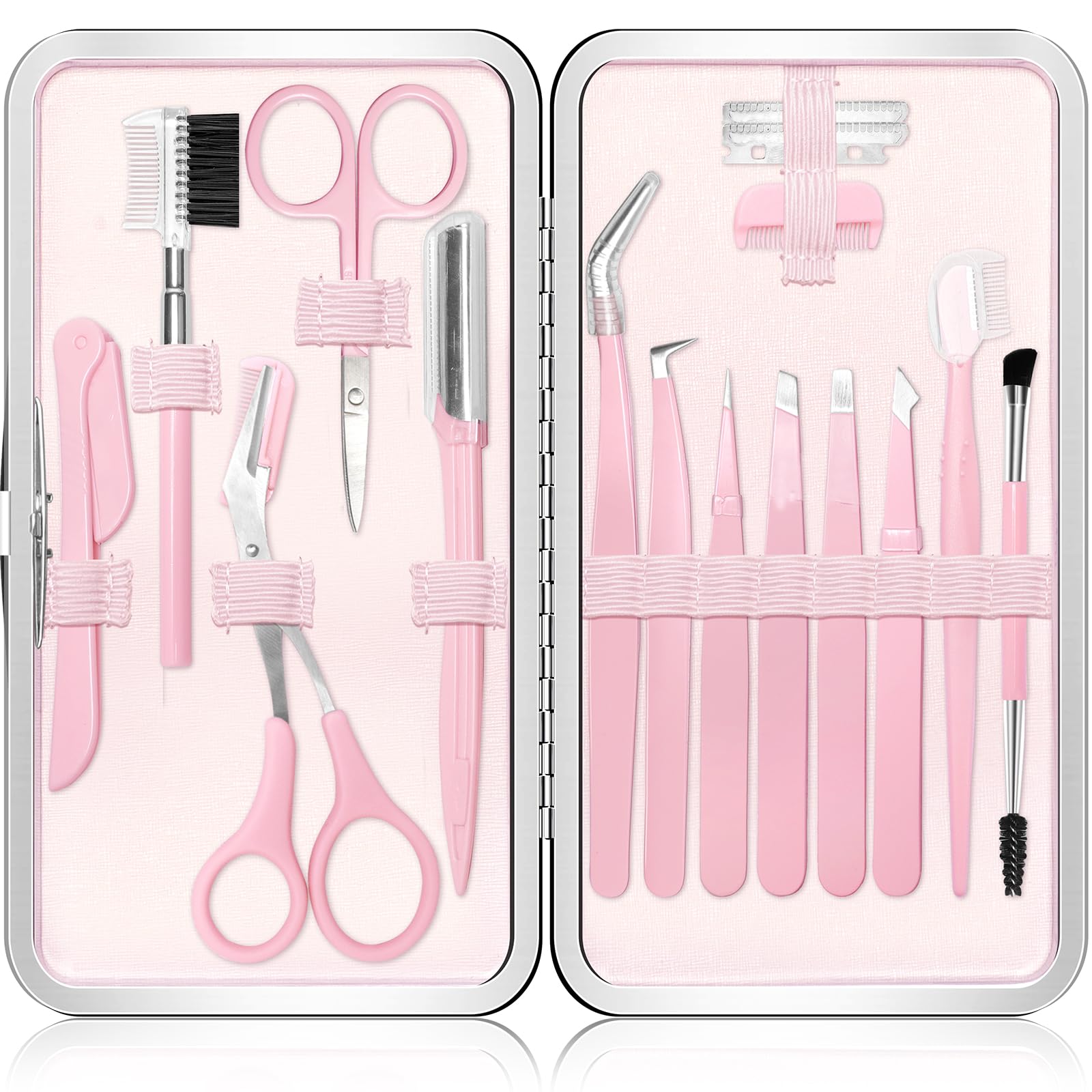Eyebrow Kit 17 in 1 Tweezers for Women Facial Hair Hair Scissors with Comb Eyebrow Trimmer Brow Brushes