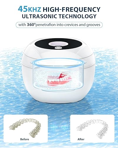 Miniatura 3 de Limpiador ultrasónico de retenedor 45 kHz y 4 modos de limpieza ultrasónica dental, cápsula de limpieza dental UV de 6.8 fl oz para alineadores,