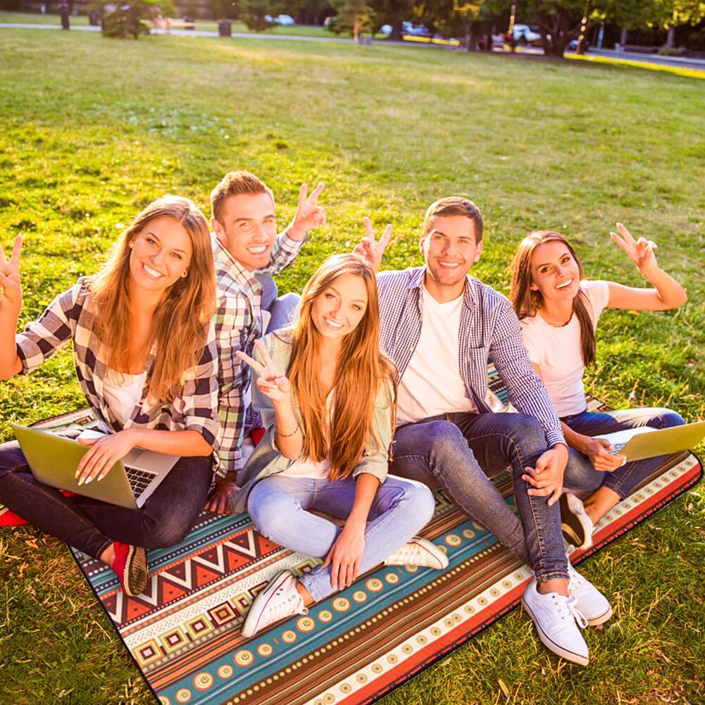 Surakey Couverture de Pique-Nique Portable Pliable Tapis de Pique-Nique avec Poignée Grand Tapis avec Support Film D'aluminium Imperméable pour Camping, Parc, Jardin, Extérieur, Plage, 200 * 200cm