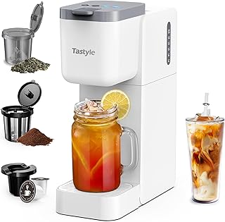 Tastyle Coffee and Tea Maker, 3 in 1 Single Serve Brewer for K Cup, Grounds & Tea, Hot and Iced Coffee Maker with 4 Brew S...