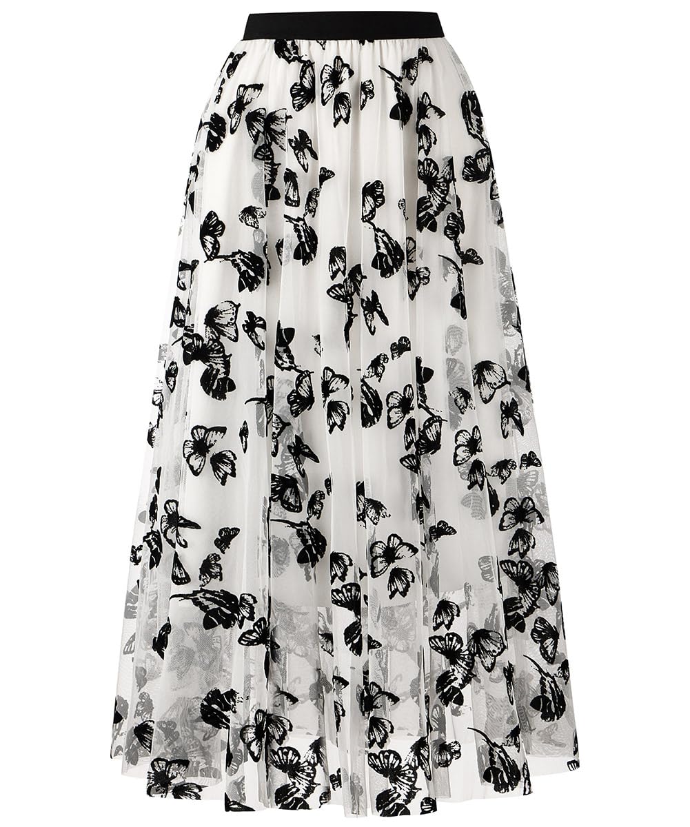 reaowazo Skirts for Women Midi Long Length Dressy Casual Trendy Summer Tulle A-Line Floral High Waist Skirt-picture-22