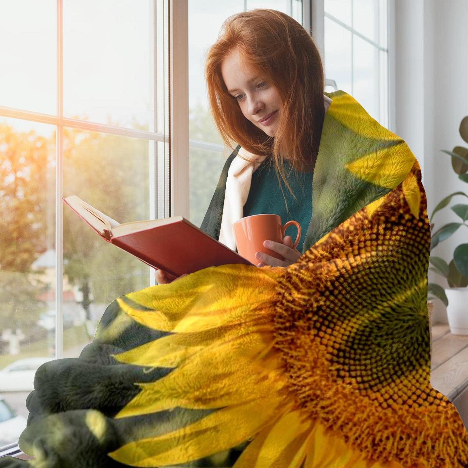 Coperta in pile per divano, divano o letto, con fiori gialli