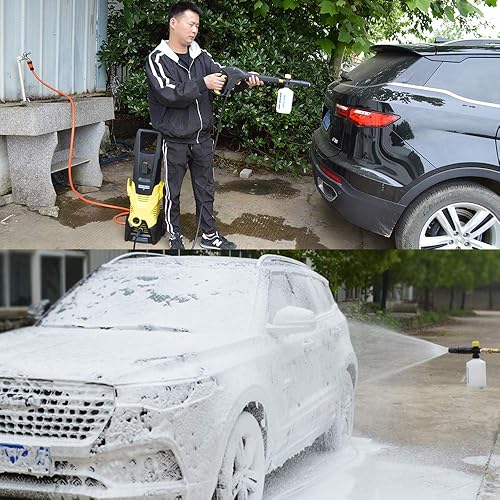 Miniatura 7 de BEARFORCE Lavadora eléctrica a presión cañón de espuma con conector, lavadora de energía, lanza de espuma de nieve ajustable, botella de 0.6 L,