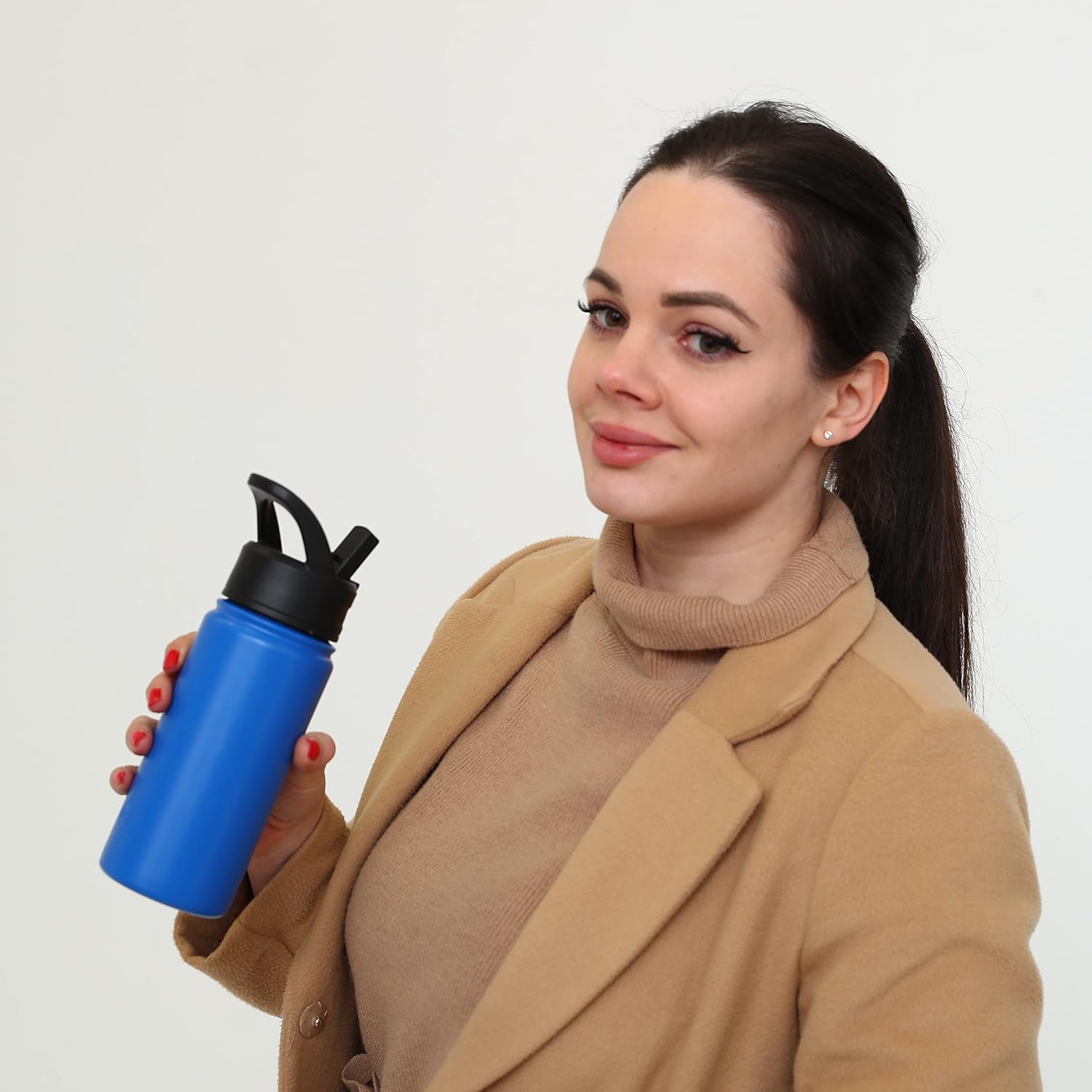 BJPKPK Insulated Water Bottles with Straw Lid, 18oz Stainless Steel Metal Water Bottle, Cold Hot Thermo with 3 Lids, Leak Proof BPA Free Travel Cup, Wide Mouth Flasks, Thermo -Coral - Image 6