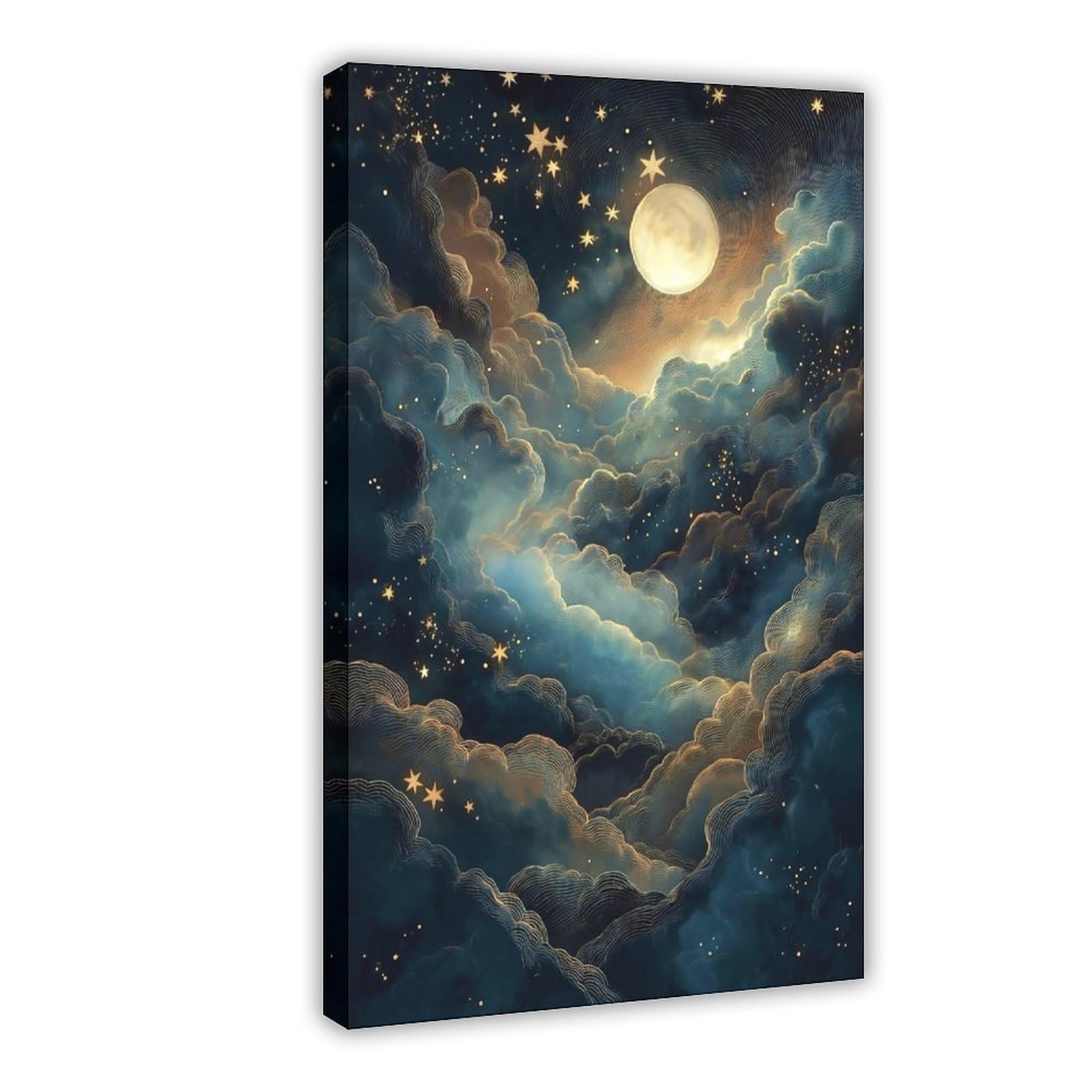 Bareronor Moon And Stars Celestial Cloudscape Canvas Poster Bedroom Decor Landscape Office Room Decor Gift 16" L X 24" W