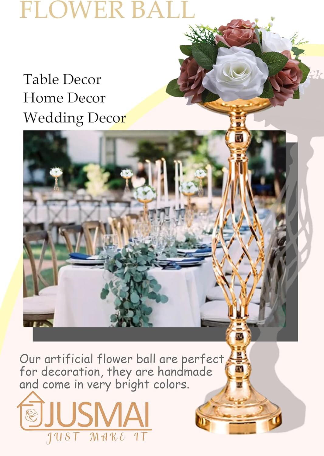 Artificial Flowers Ball 4 Pcs Dusty Rose White Flowers Wedding Table Centerpiece Table Decorations Flower Arrangement for Table Flowers centerpieces Wedding Flowers Wedding centerpieces - Image 4