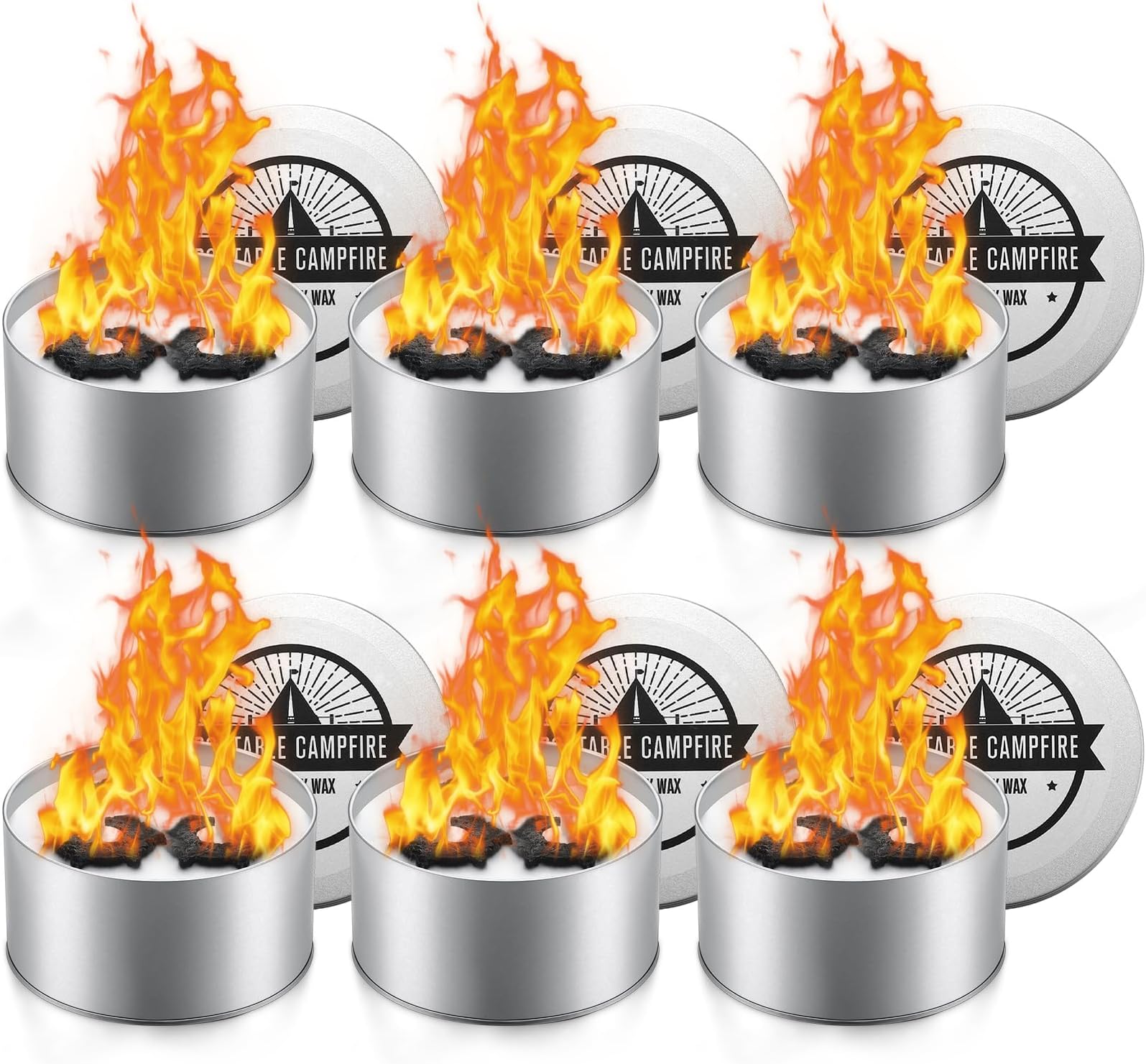 MTLEE 6 Pack Tabletop Campfire Mini Campfire Portable Campfire Tabletop Fire Pit Candle 3-5 Hours of Burn Time No Embers No Wood Campfire Fire Pit for Outdoor Camping Picnics Party Festival