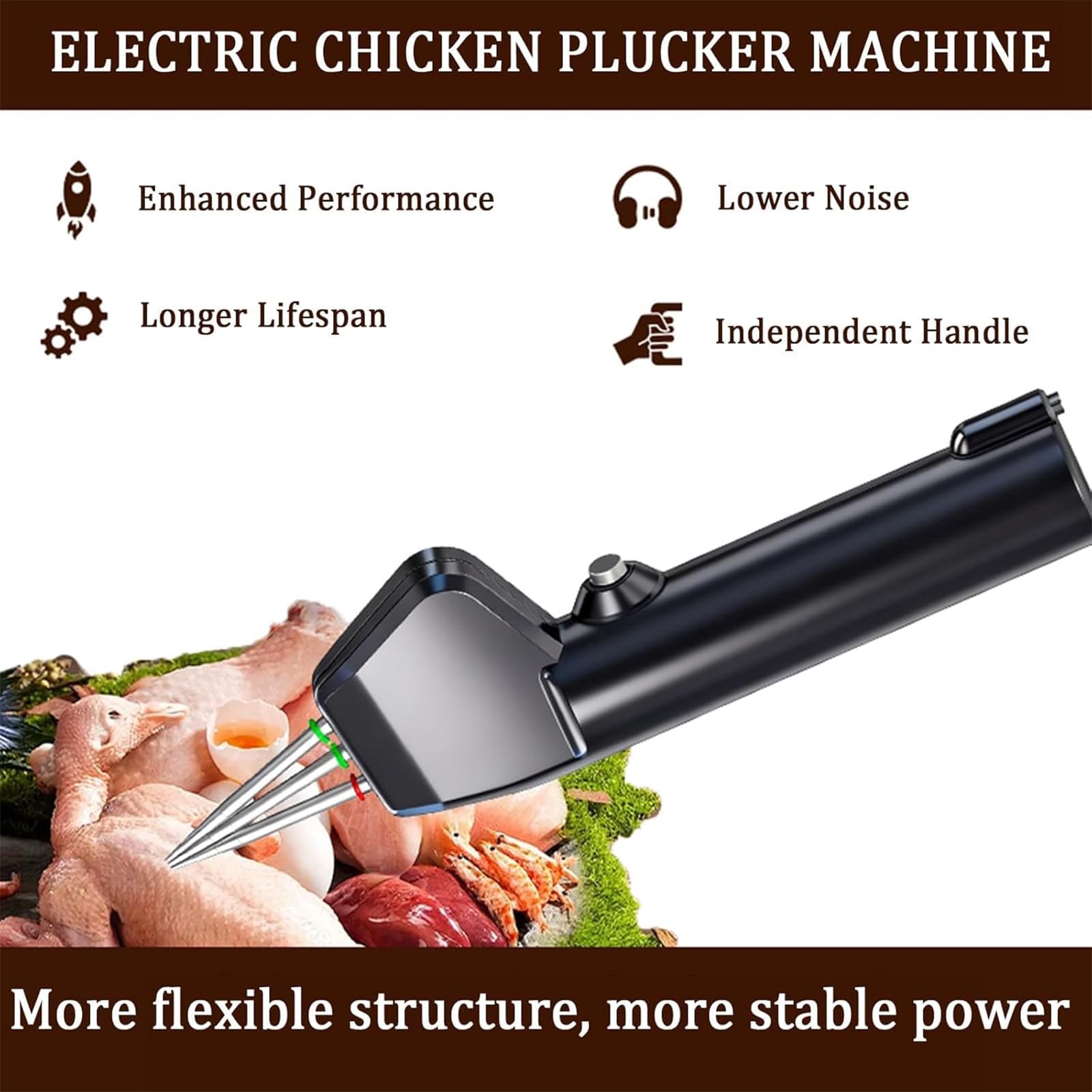 Desplumador de aves de corral de mano, eléctrico de plumas, pavo, pollo, aves de corral, con accionamiento de 3 ejes, ajuste automático de tensión, para pollo, pato, ganso, pavo