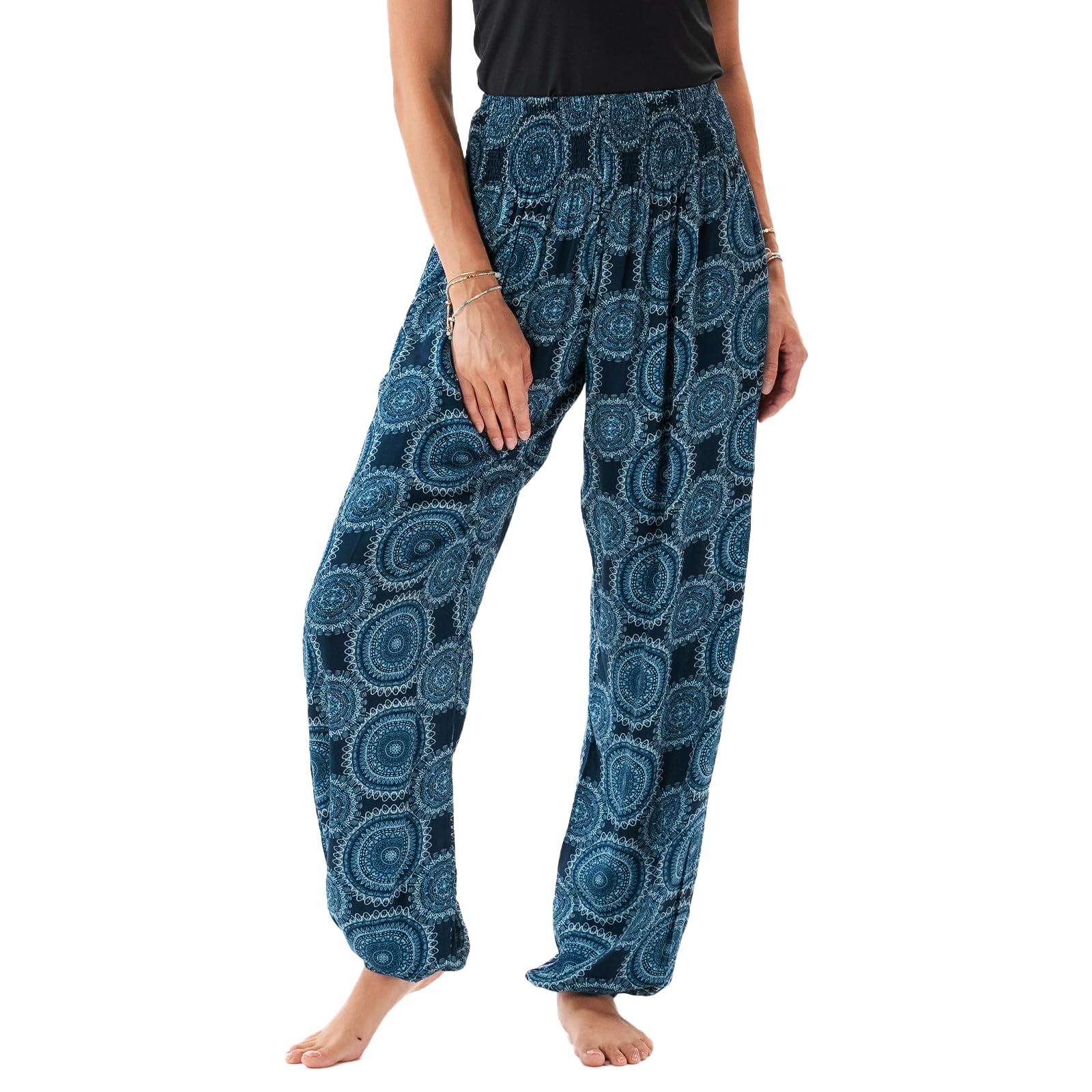 Lotus and Luna Women's Harem Pants Thai Pants for Beach &amp; Lounge High Waisted Flowy Boho Pants Genie Pants Yoga Pants