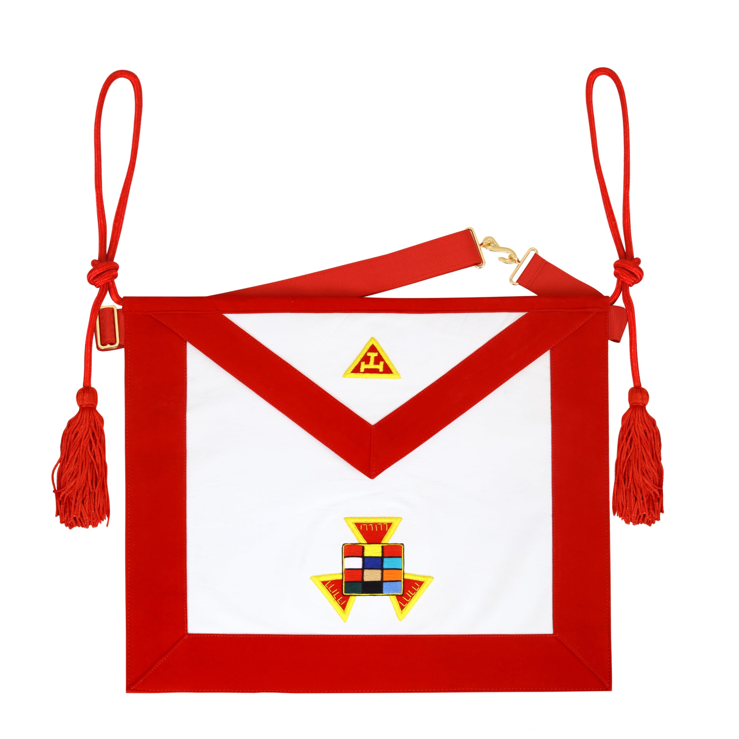 Handcrafted Lambskin Royal Arch Past High Priest Masonic Apron Red Velvet Trim with Silk Cord Tassels 14x16 Freemason Regalia PHP Apron