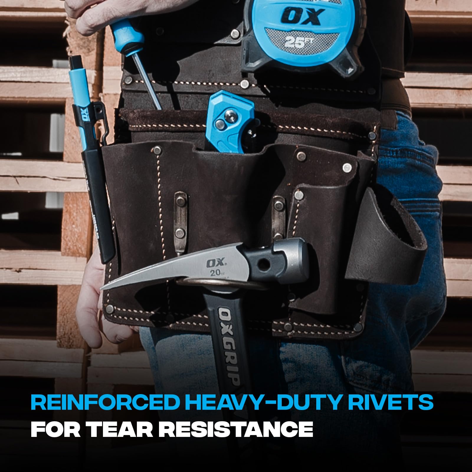 Ox Pro - Custodia porta attrezzi in pelle pieno fiore, realizzata con doppie cuciture e tasche rinforzate con rivetti