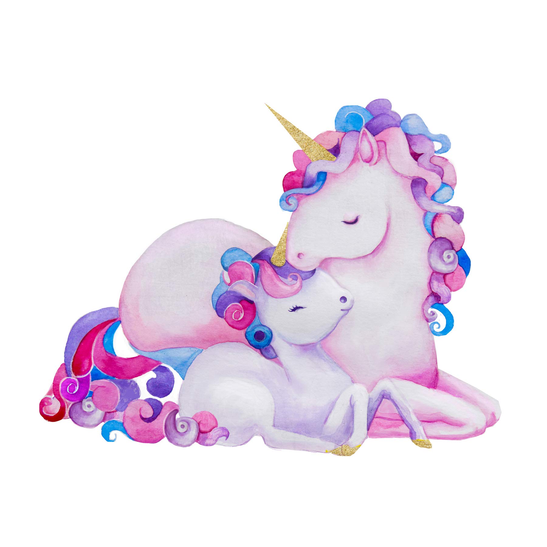 Wee Blue Coo Unicorn Mother And Daughter Art Print Poster Wall Decor