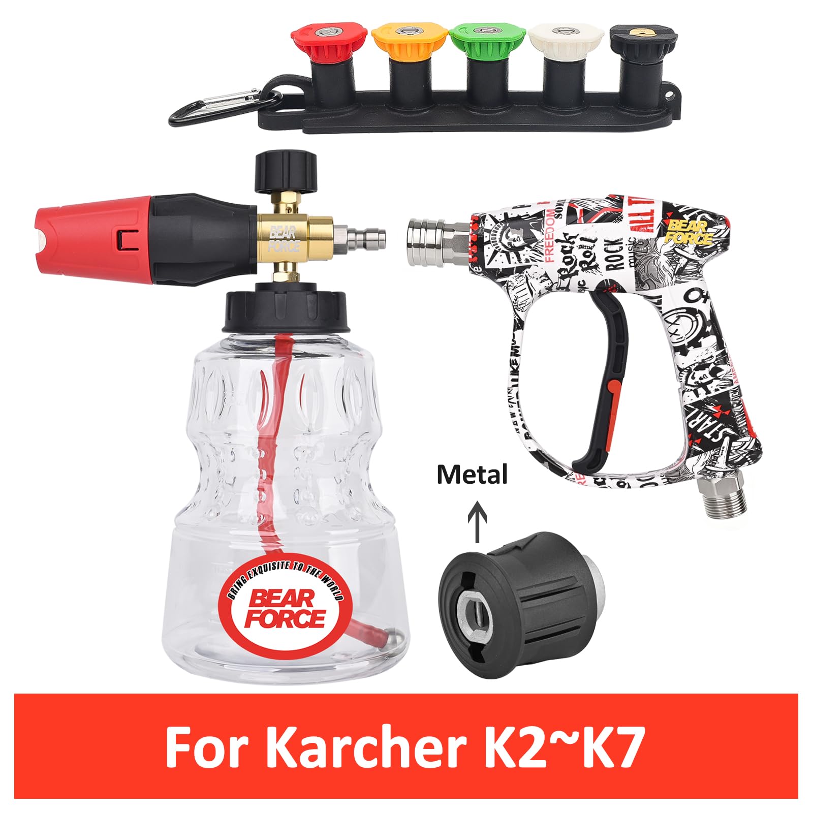 BEAR FORCE Pistolet de nettoyage haute pression M22-ID14mm & 1/4" Connecteur rapide Lance de mousse à neige 1L pour Karcher K1 K2 K3 K4 K5 K6 K7, Lavage de voiture, Nettoyage de voiture, Entretien