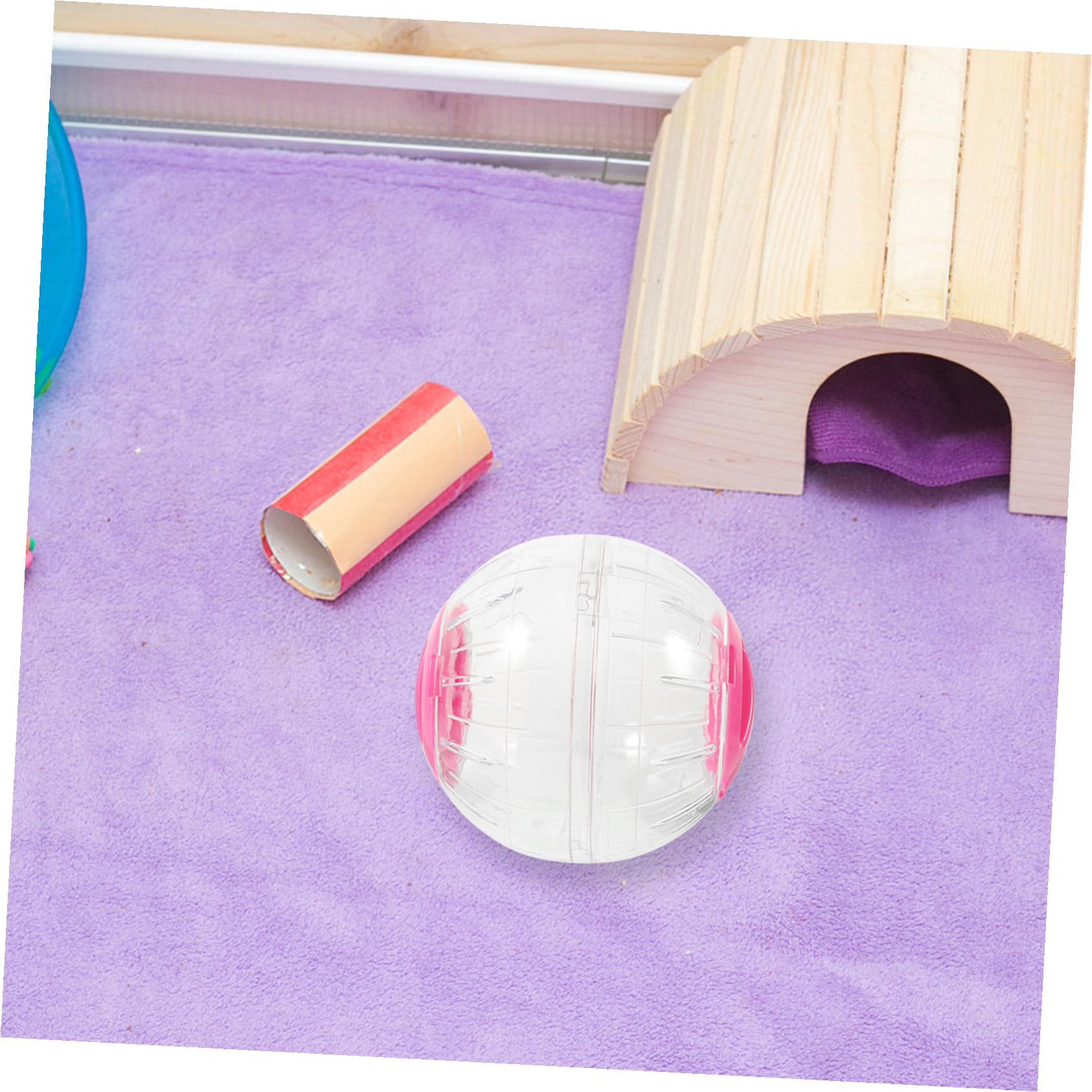 4 Pièces Boule Exercice Transparente pour Petits Animaux Bleues Roses Roue Silencieuse Portable pour Hamster Gerbille Souris et Petits Mammifères Activité pour Cage