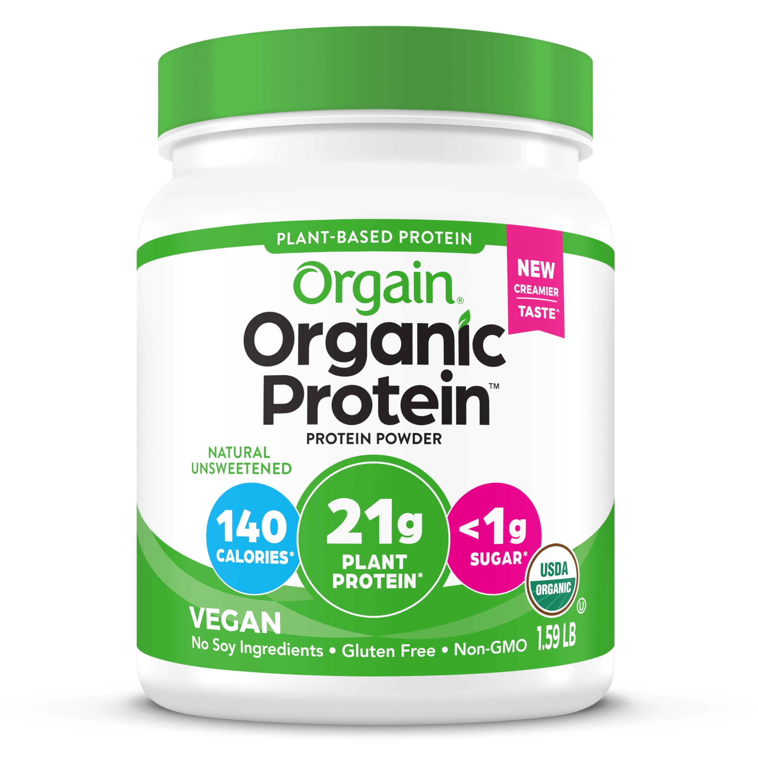 OrgainOrganic Unflavored Vegan Protein Powder, Natural Unsweetened - 21g of Plant Based Protein, Non Dairy, Gluten Free, No Sugar Added, Soy Free, Non-GMO, 1.59 lb (Packaging May Vary)