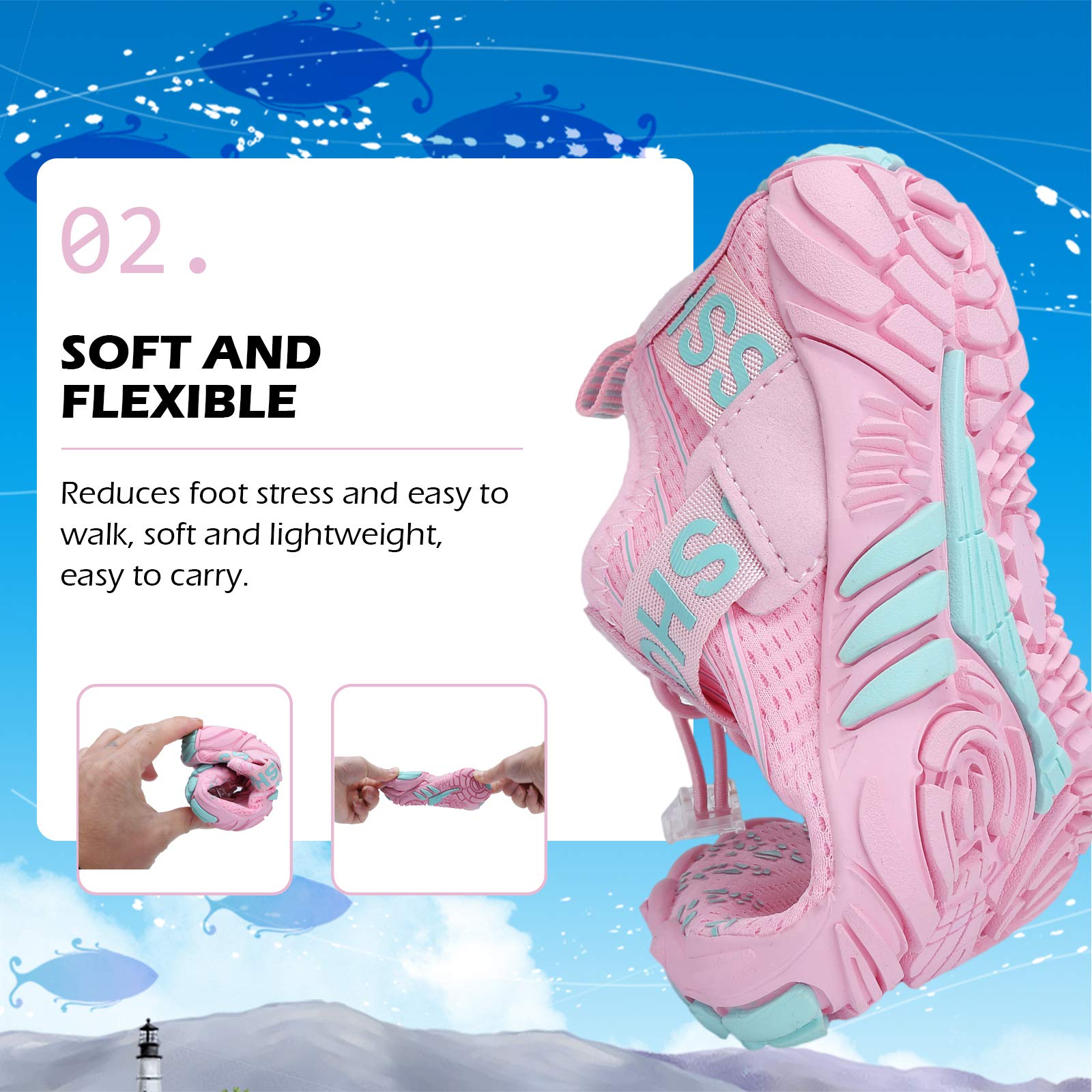 DimaiGlobal Scarpe da Immersione da Scoglio da Spiaggia Bambino Scarpe Barefoot Asciugatura Rapida Antiscivolo Outdoor Multisport Scarpe da Trail e Corsa 34EU Rosa