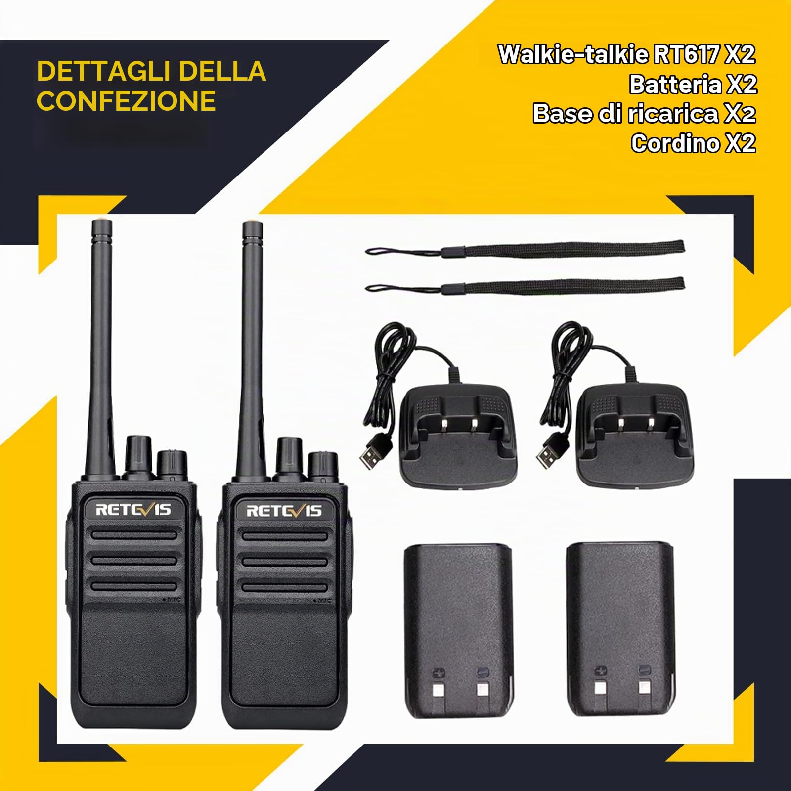 Retevis RT617 Walke Talkie, PMR446 Senza Licenza Ricetrasmittenti, VOX Squelch, Batteria da 1200mAh con Caricatore USB, Walkie-Talkie Professionali per Fabbriche, Sicuro (Nero, 1 Coppia)