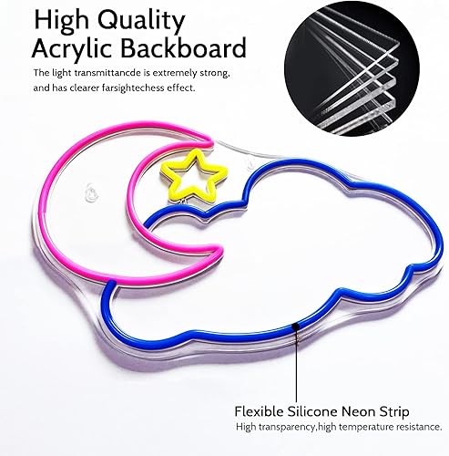 Miniatura 4 de Letreros de neón de nube de luna, luces LED de luz de neón de nube para decoración de pared, luces de neón alimentadas por USB para dormitorio,