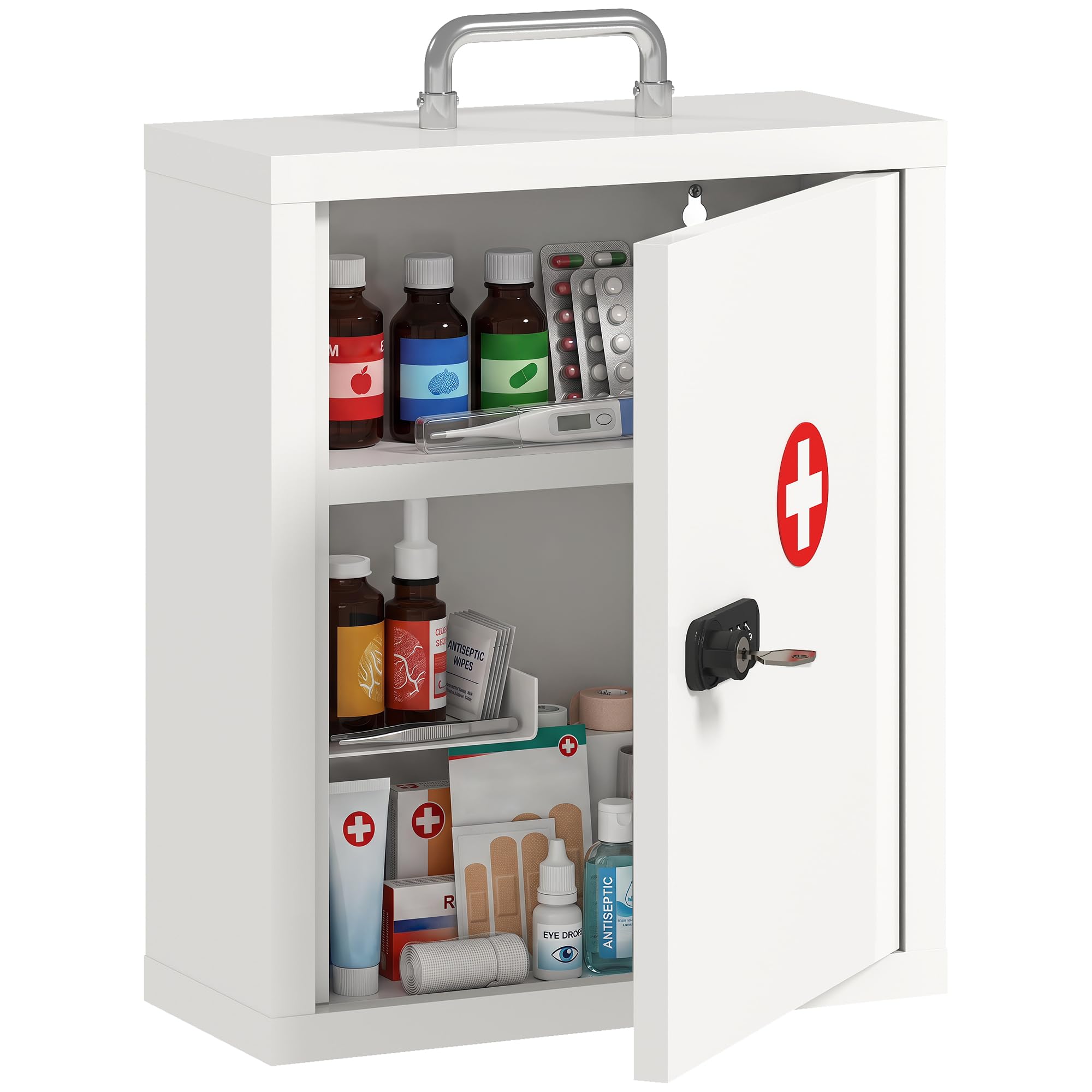 HOMCOM Wall Mount Medicine Cabinet Combination Key Lock 32x14x38 cm White