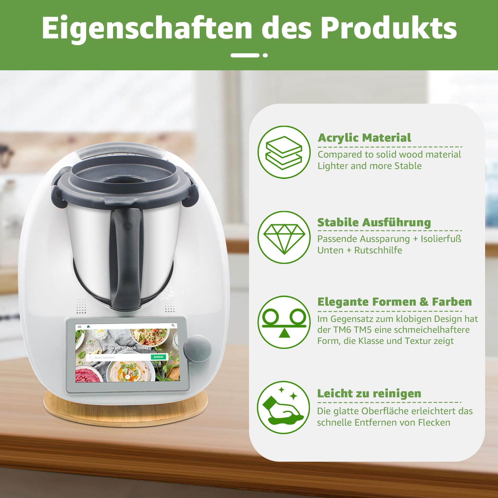 Produktbild von MUUKAIII Gleitbrett Für Thermomix TM6 & TM5 - Bambus Unterlage Mit Teflon Gleitern