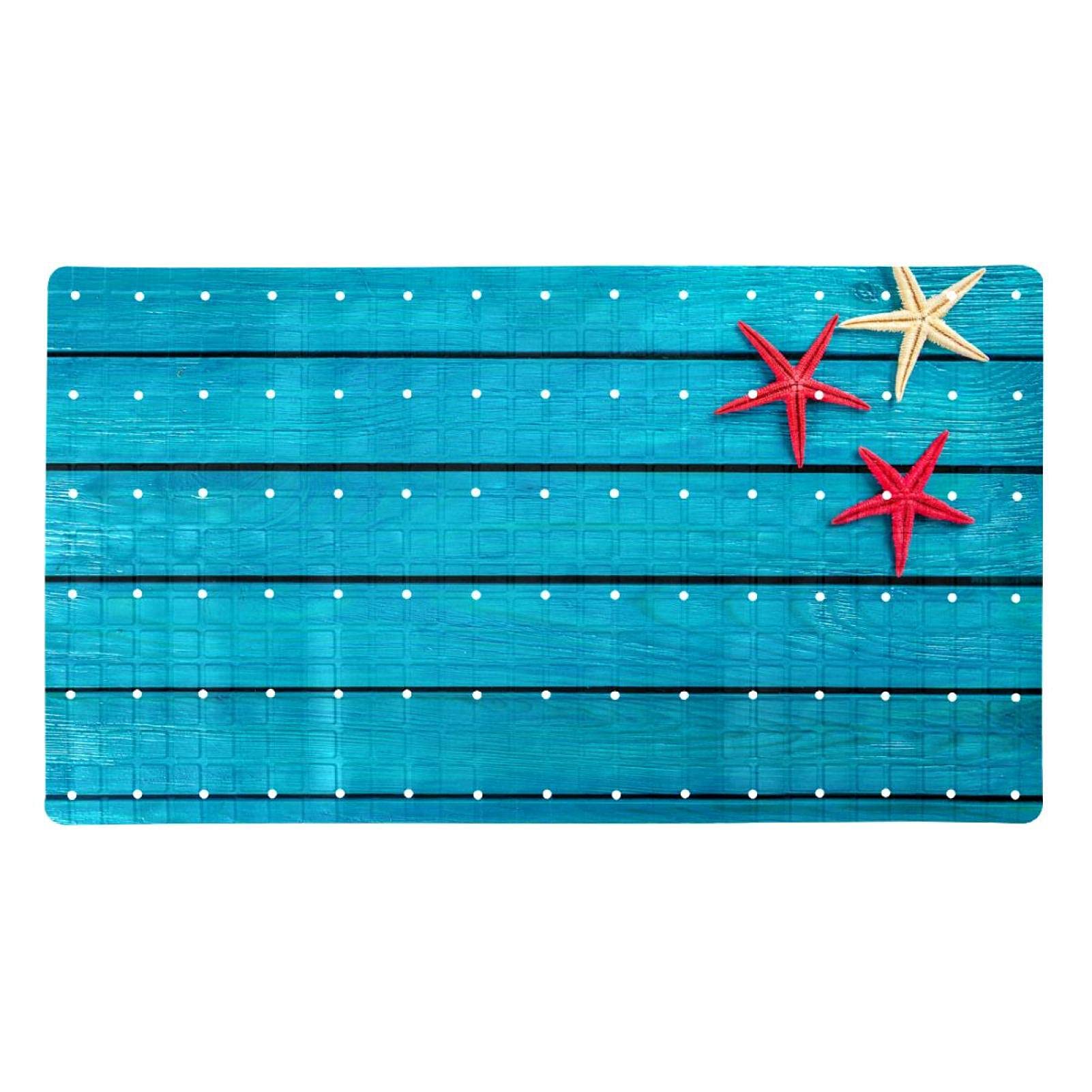 Tapis de salle de bain bleu plage antidérapant avec ventouses 40 x 70 cm