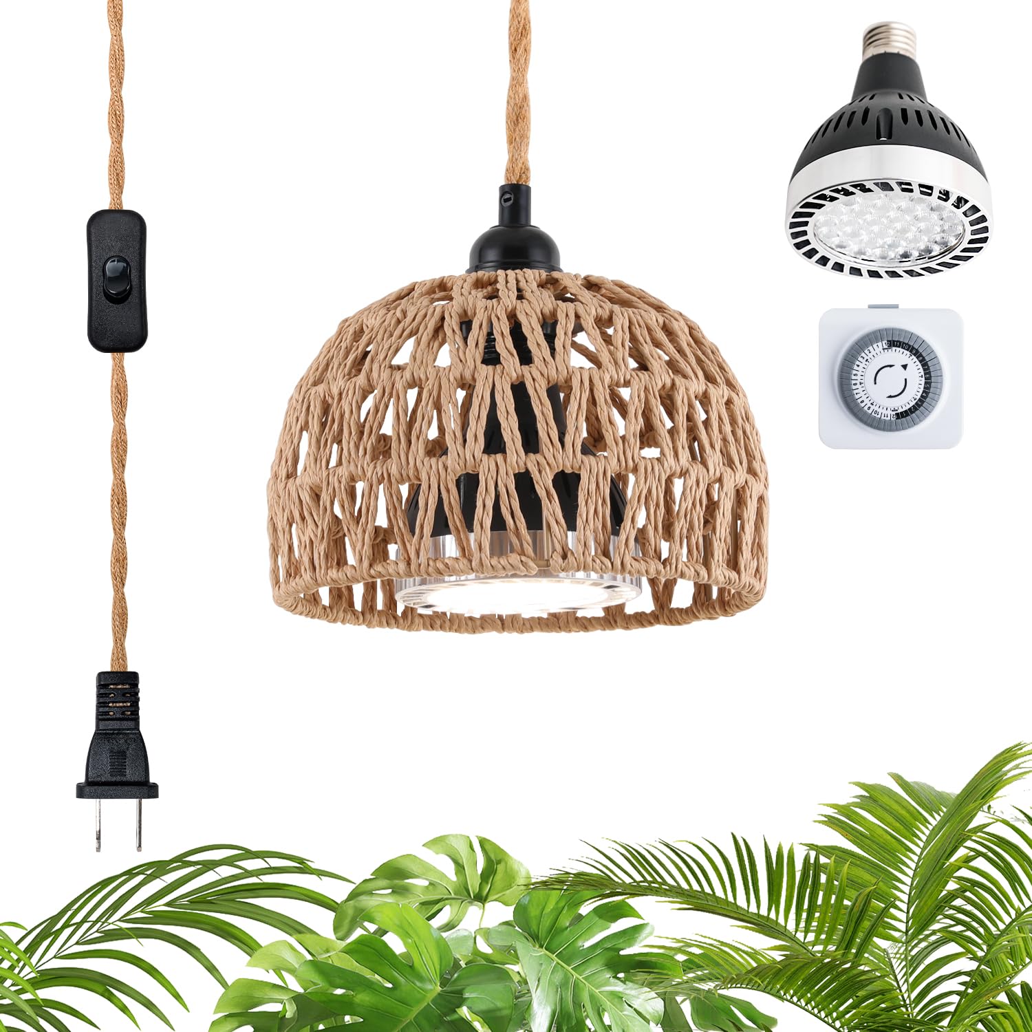 Wiszące lampy do uprawy roślin domowych, pełne spektrum, z timerem i przewodem zasilającym 30 m, wiszące lampy roślinne 30 W do uprawy w pomieszczeniach, ogrodu, kwiatów, szklarni (4000 k