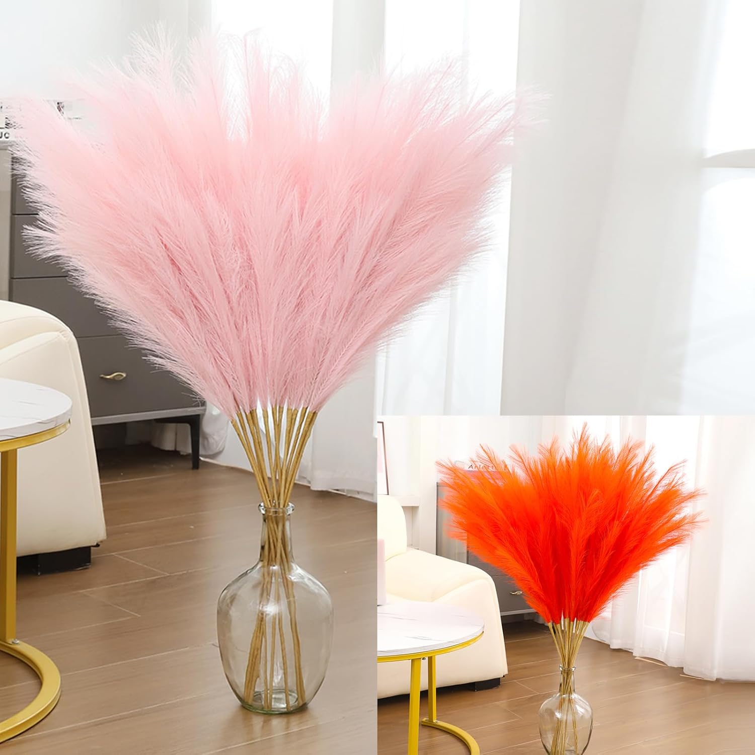 43" Faux Pampas Grass Decor Pink & Orange - Artificial Pampas Grass Small Pampas Grass Fluffy Pompas Floral Arrangement