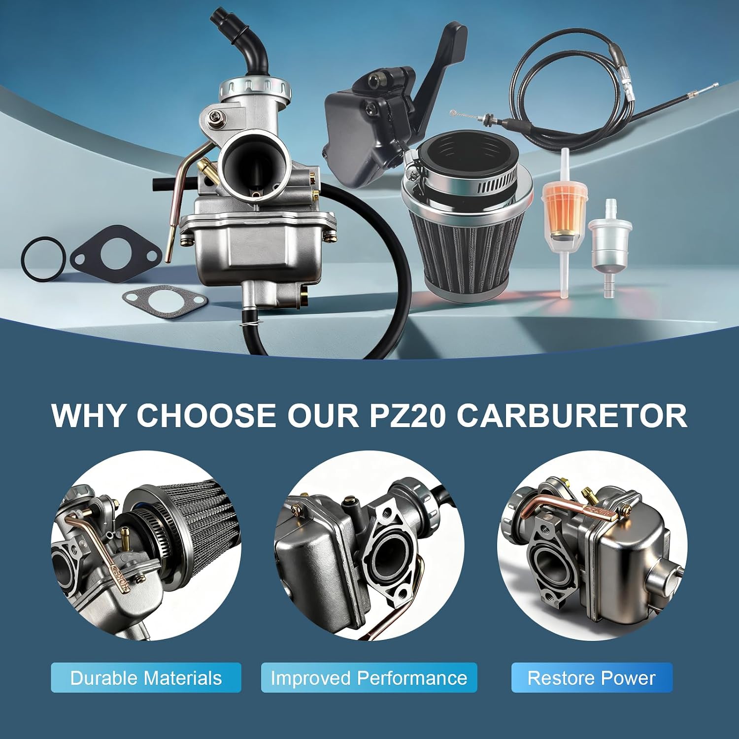 PZ20 Carburetor with Throttle Lever Thumb Controller Assembly Kit for Kazuma for Baja 50cc 70cc 90cc 110cc for TaoTao 110B NST SunL Chinese Quad 4 stroke ATV 4 wheeler Go kart Dirt Bike