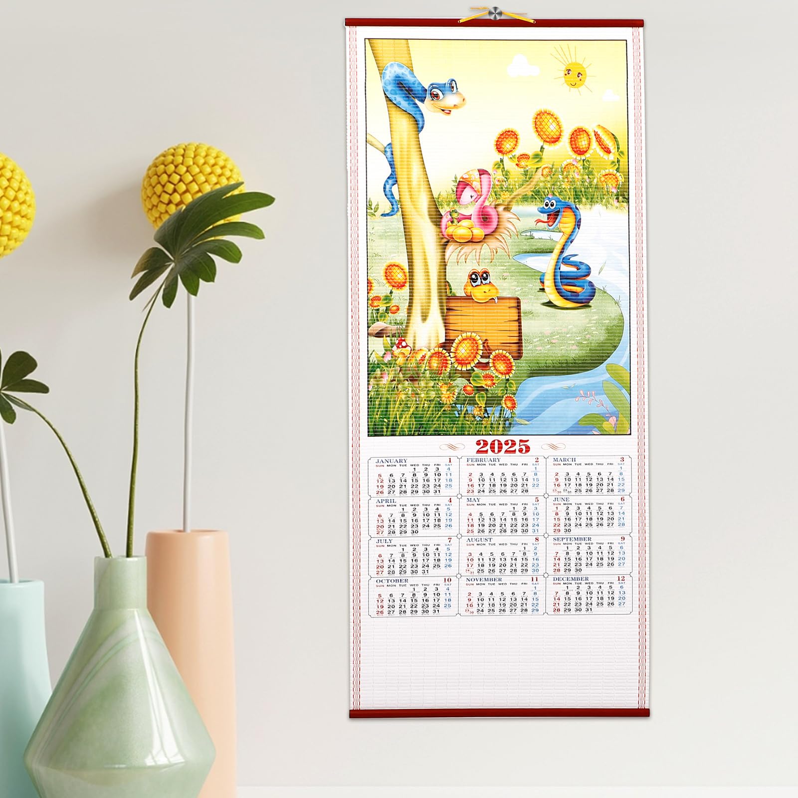 LALAFINA 2025 Wall Calendars 2025 Year Of Snake Chinese New Year Calendar Wall Scroll 2025 Chinese Lunar Planner for Home Office Decor - Image 2