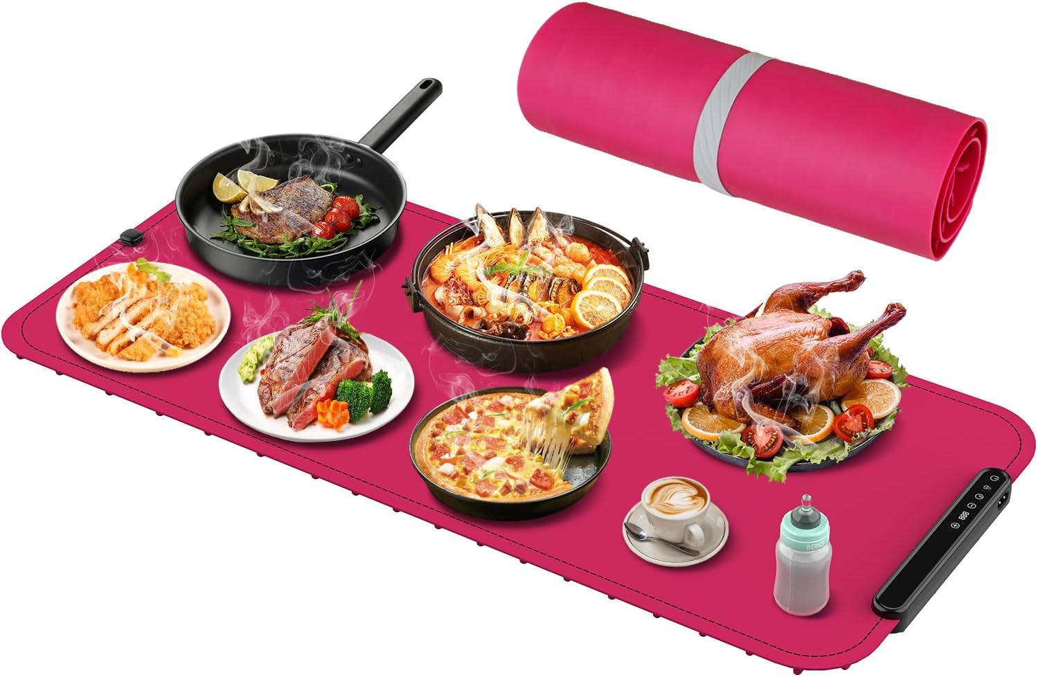 Warming Mat for Food - Electric Warming Tray, XXL(36"x16") Food Warmer Mat with Fast Full Surface Heating, Silicone Heating Mat for Party Buffet, Great Gift for Women, Hosts (Rose Pink)