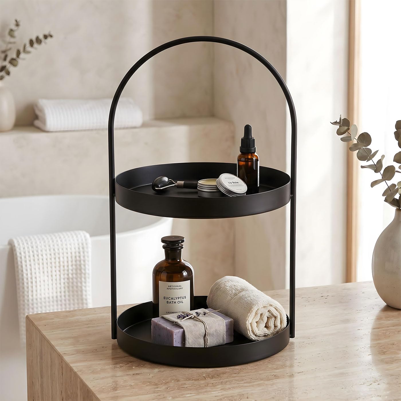 levandeo Metall Etagere Schwarz 2 Etagen H45cm Matt Servierplatte Servierständer Buffet