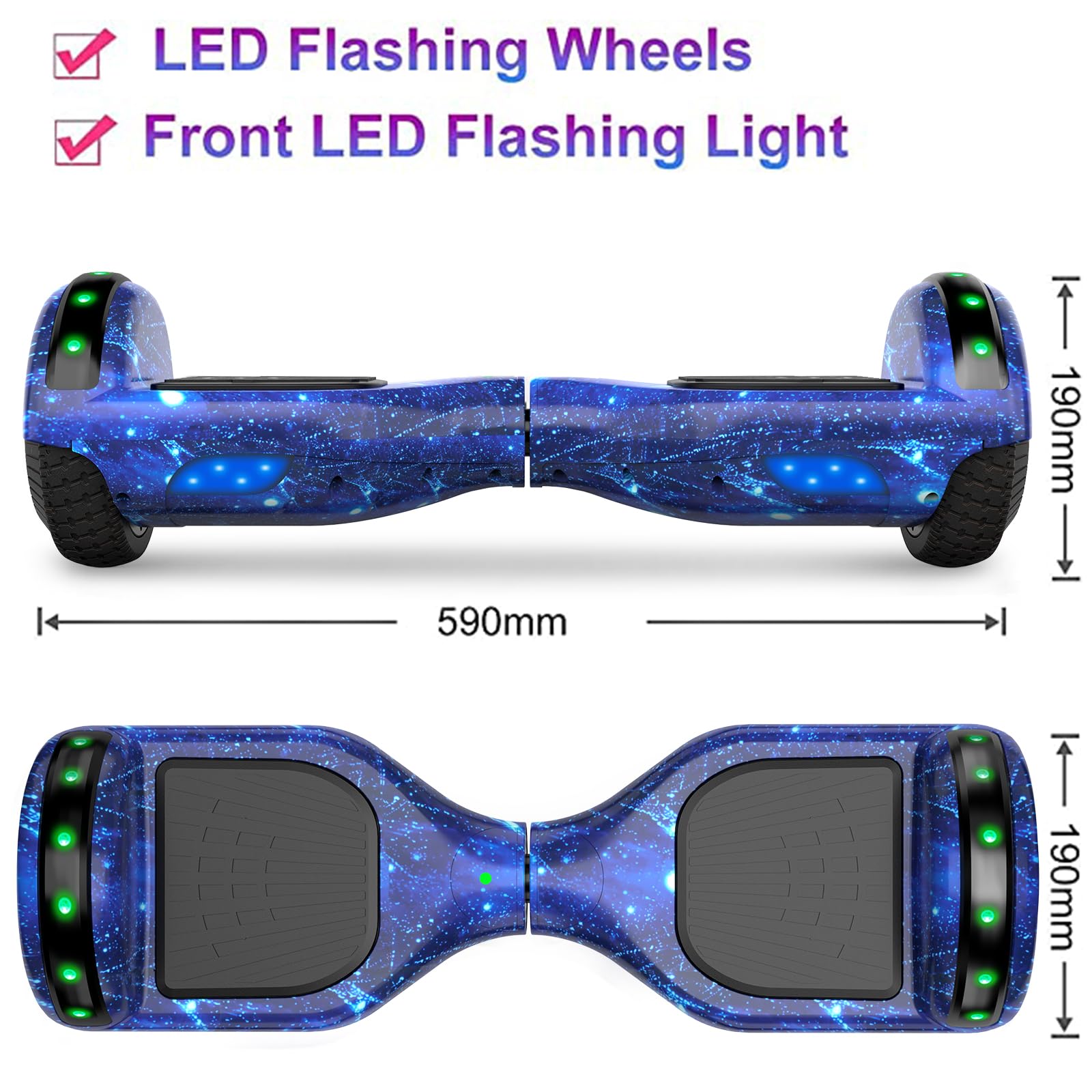 SISIGAD Hoverboard, hulajnogi elektryczne z Bluetooth i 6,5" Flash Wheels i reflektory LED Fender Lights, wszystkie terrain dla dzieci