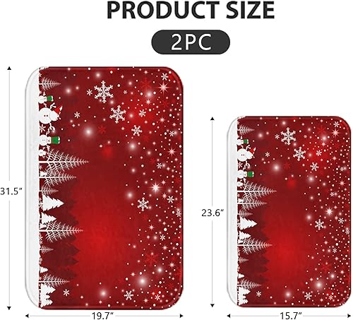 Miniatura 2 de ArtSocket Juego de 2 alfombras de baño de Navidad, alfombras de baño de Papá Noel, antideslizantes, copos de nieve, color rojo, absorbente, de