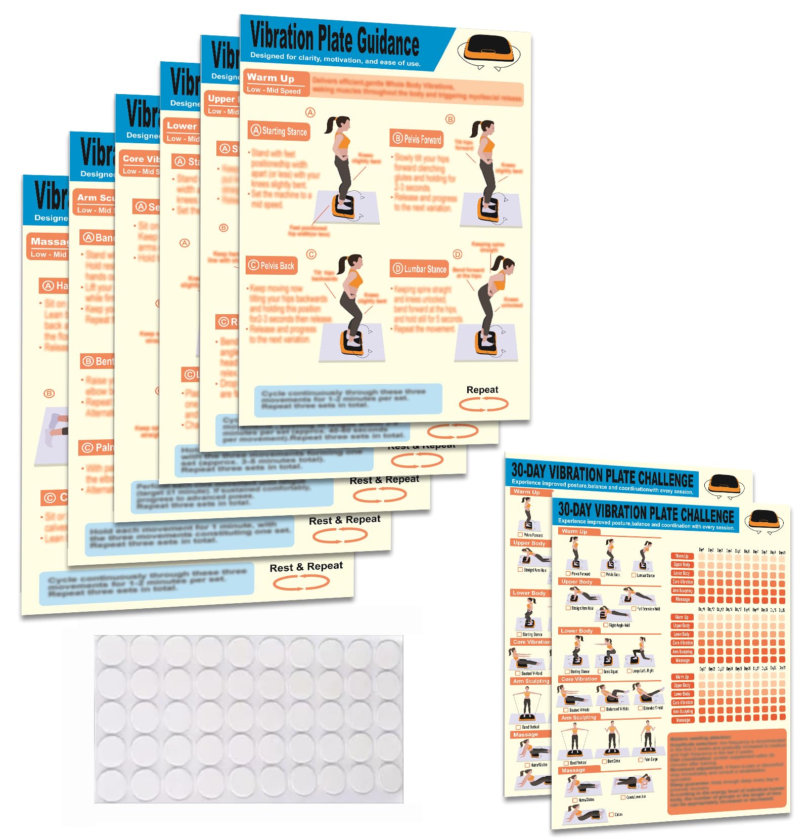 Whole Body Vibration Plate Exercise Poster Set - 6 Workout Guides 2 Customizable 30-Day Plans for Home Gym