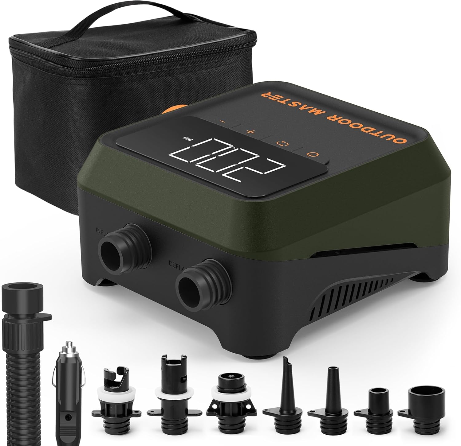 OutdoorMaster The Cachalot 2 Paddle Board Pump, 20PSI High Pressure SUP Air Pump, 12V DC Car Connector for Inflatable SUP Boards, Dual Stage Inflation & Auto-Off, Deflation Function