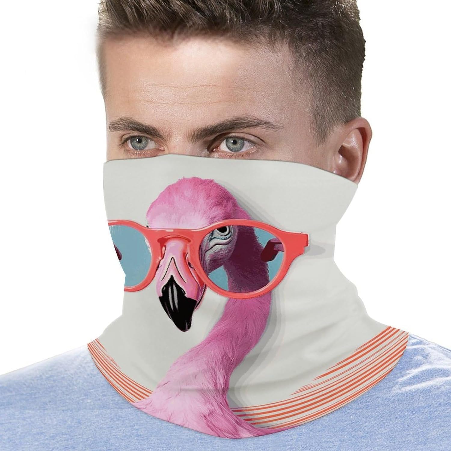 Hello Glasses Flamingo Neck Gaiter Face Cover Scarf Multipurpose Sunscreen Breathable Bandana Head Scarfs Soft Sun & Wind-proof Face Mask Gator Scarf for Adult Outdoor