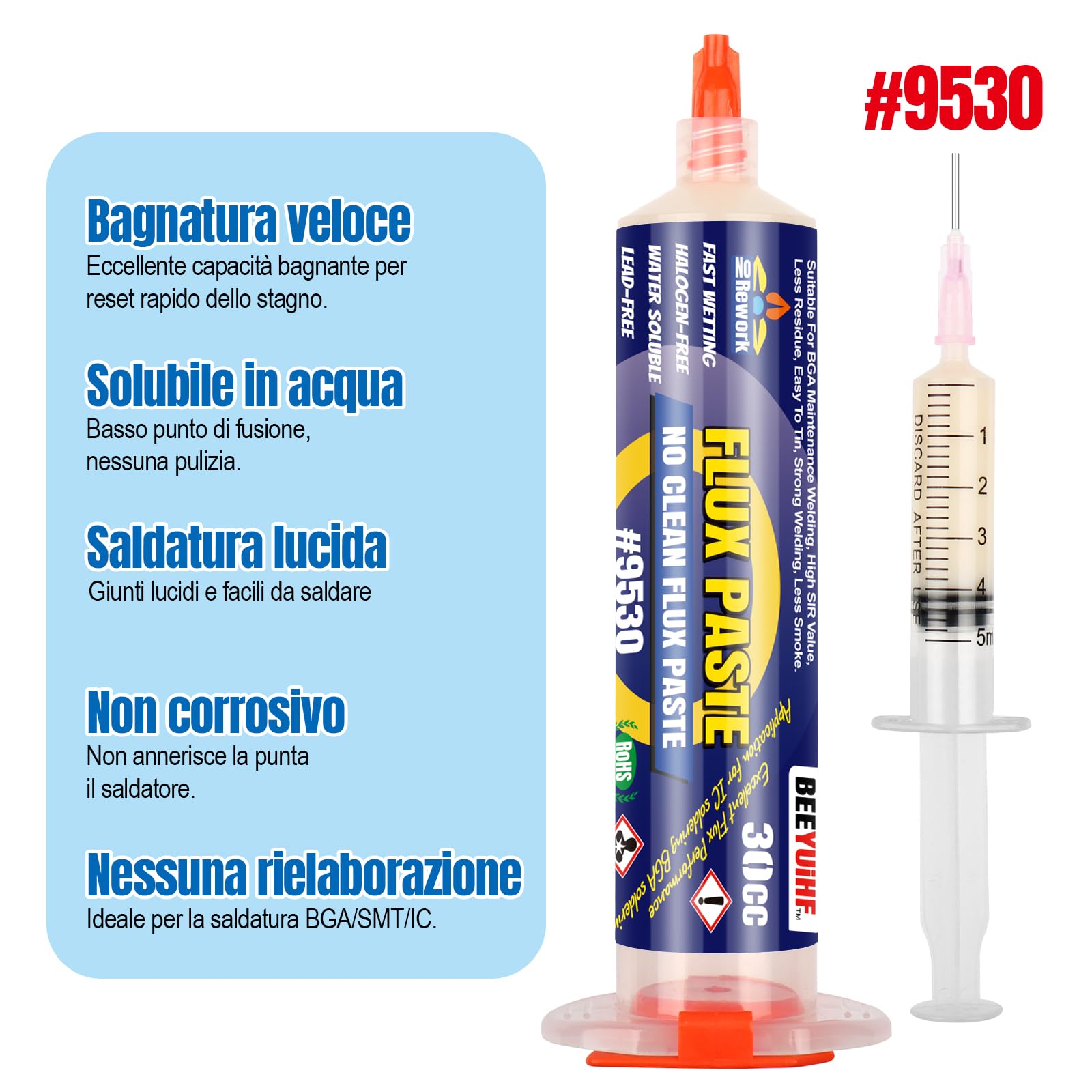 No-clean Flussante Saldatura, Senza Piombo Flussanti e Paste per Saldatura, 30mL Siringa flussanti per saldatura, per PCB SMD BGA PGA elettrici (1.62oz/46g)
