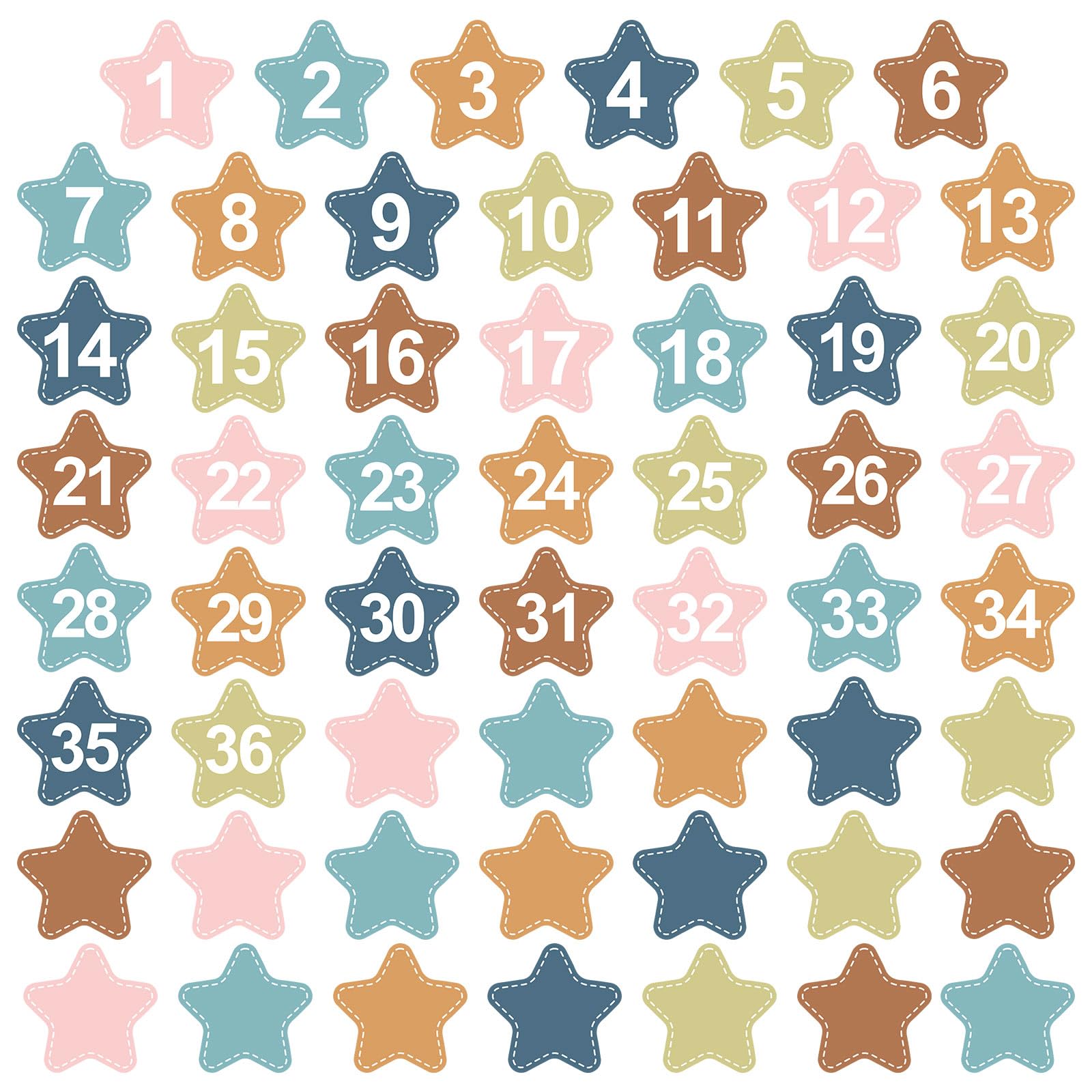 FYSUIMU 55Pcs Numbers Magnetic Accents Boho Star Numbers 1-36 with 19 Blank Magnet Labels Writable for Calender Whiteboard Classroom Home Teaching Math Arithmetic