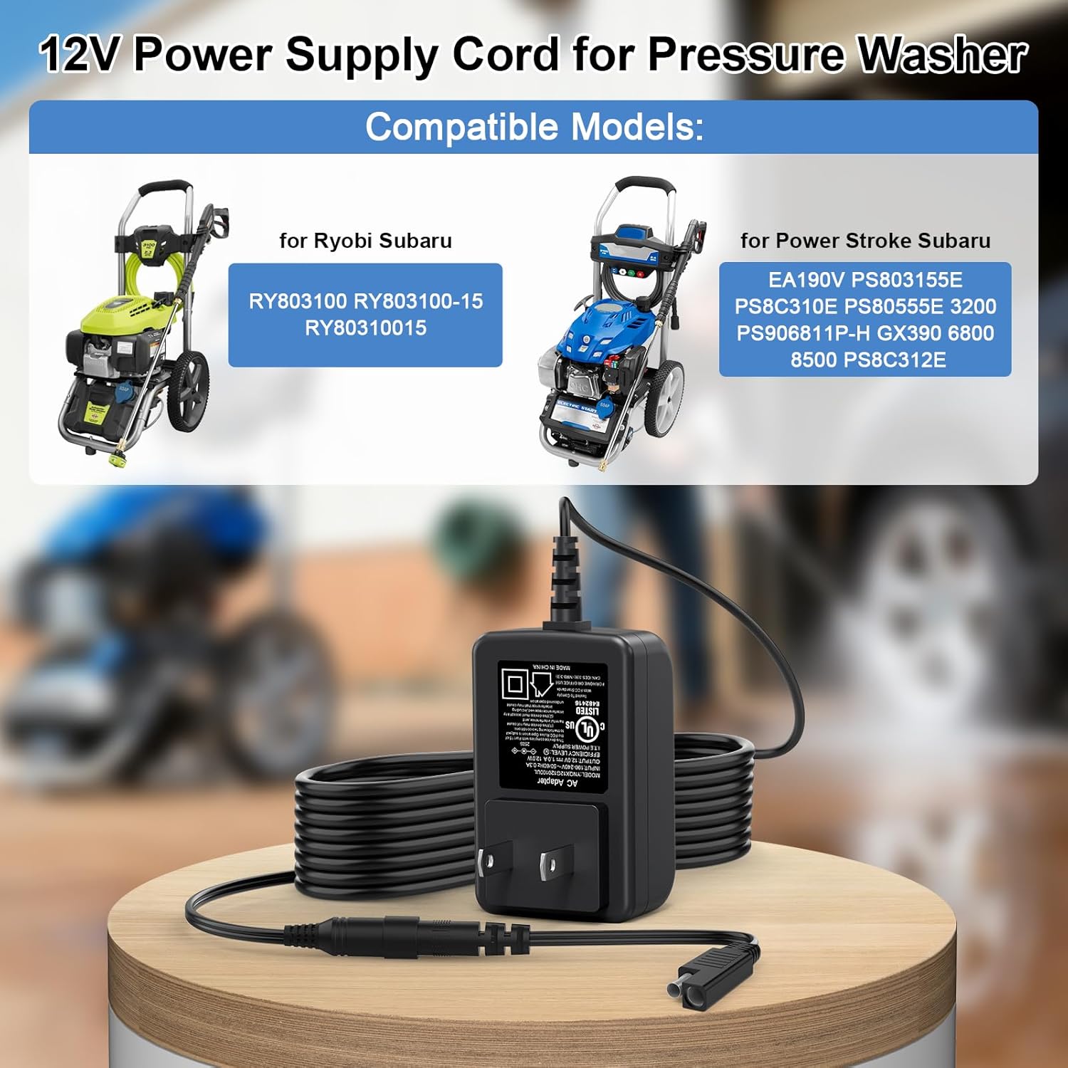 12V AC Adapter Charger for Powerstroke Subaru EA190V Pressure Washer 3100 psi PS803155E PS8C310E PS80555E 3200 PS906811P-H GX390 6800 8500 PS8C312E Power Generator RY803100 3000 RYOBI